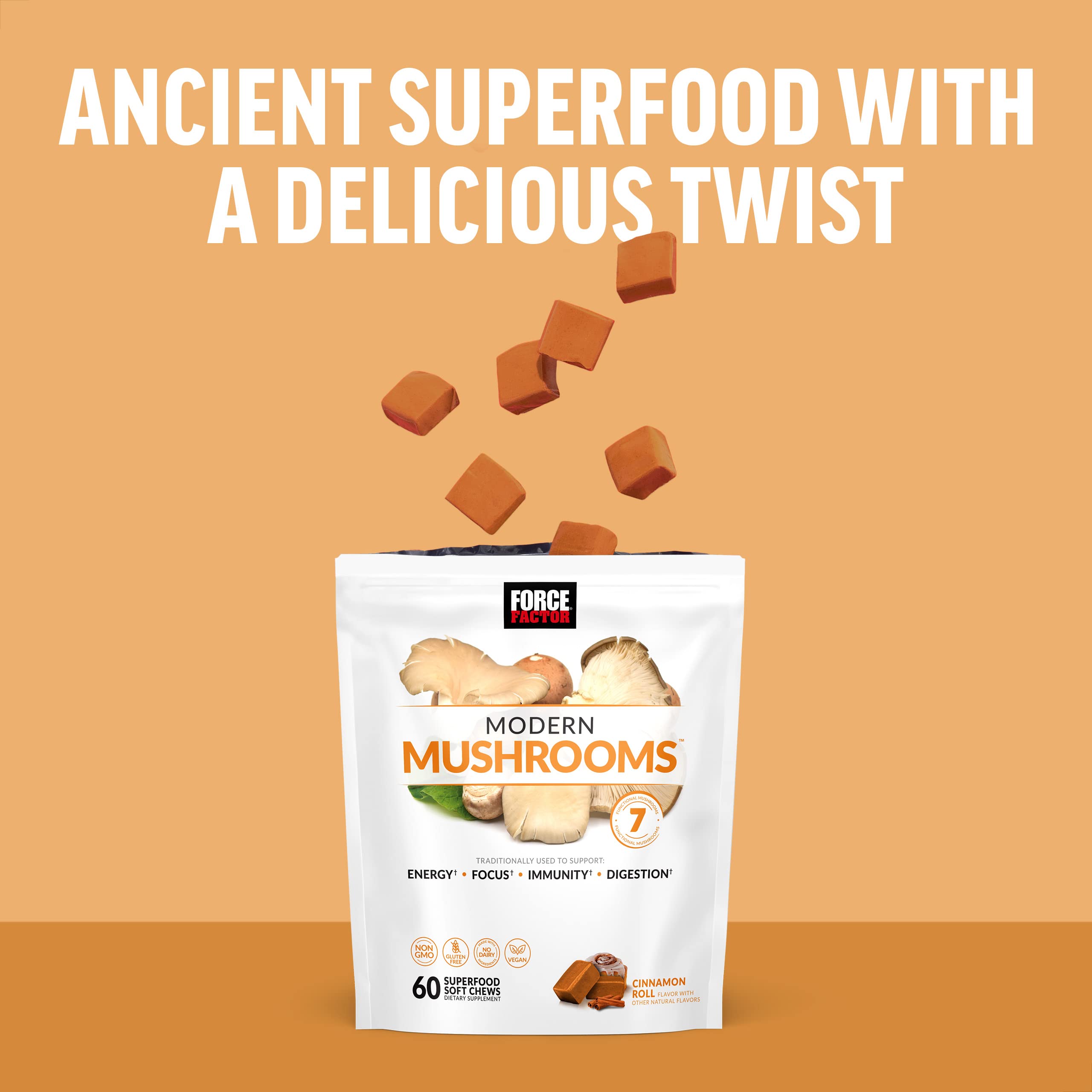 FORCE FACTOR Modern Mushrooms Soft Chews, Mushroom Supplement with Lions Mane Force Factor