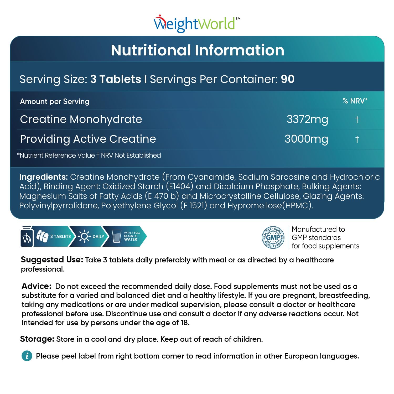 Creatine Monohydrate 3000mg - 270 Tablets - Gym Energy Supplement for Men & Women WeightWorld