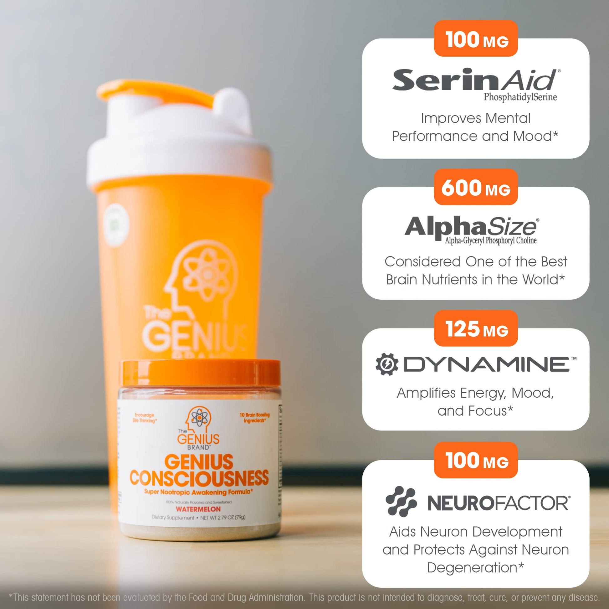 Genius Consciousness, Super Nootropic Brain Supplement Powder, Watermelon The Genius Brand