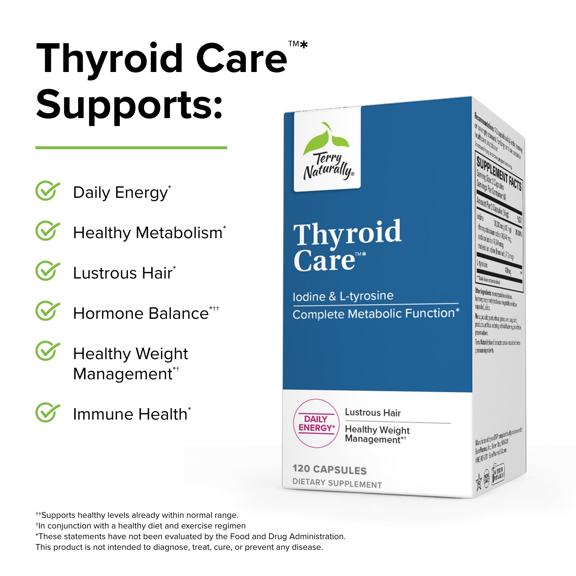 Terry Naturally Thyroid Care - 120 Capsules - Complete Metabolic Function - with Iodine Terry Naturally
