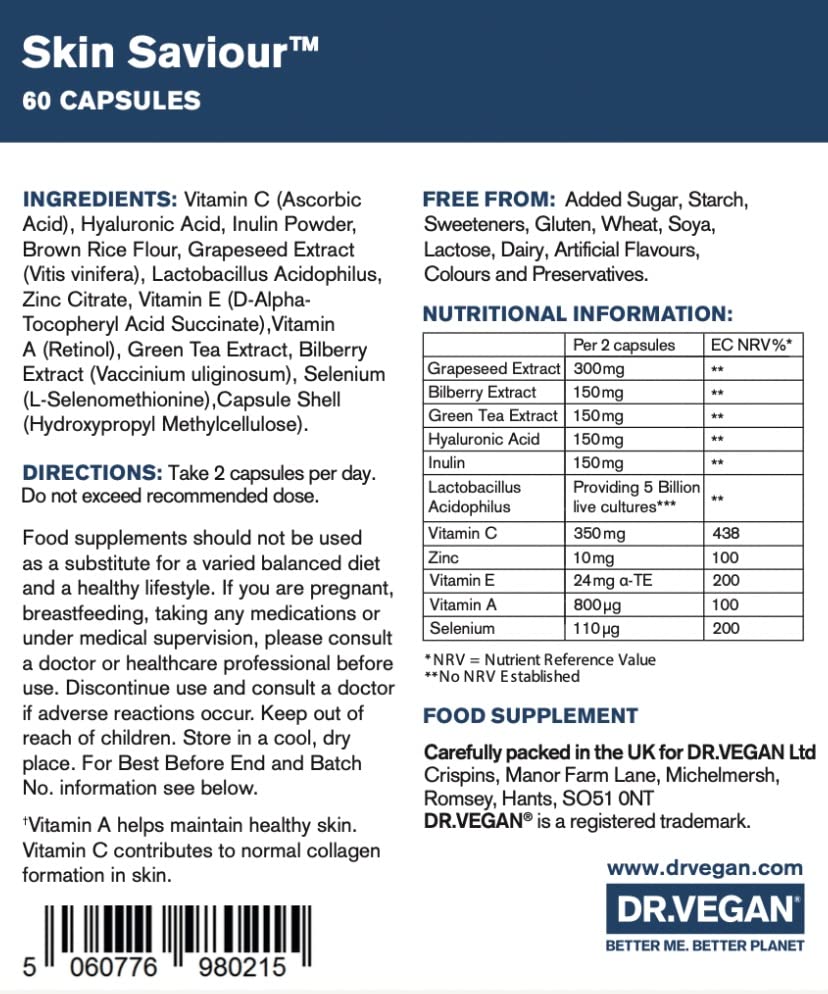 DR.VEGAN Skin Saviour | Fuel Collagen Naturally | Collagen Alternative | 60 Capsules dr vegan