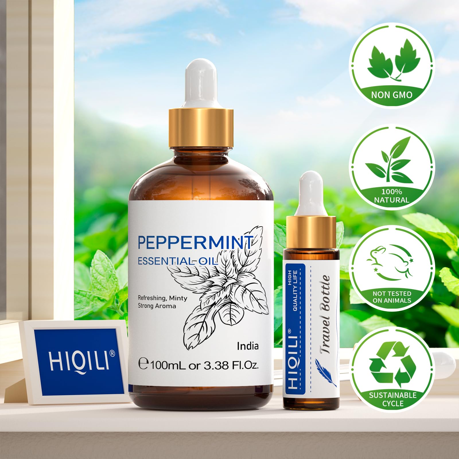 HIQILI Peppermint Essential Oil, 100% Pure Natural for Diffuser, Hair, Massage, Add to Spray HIQILI