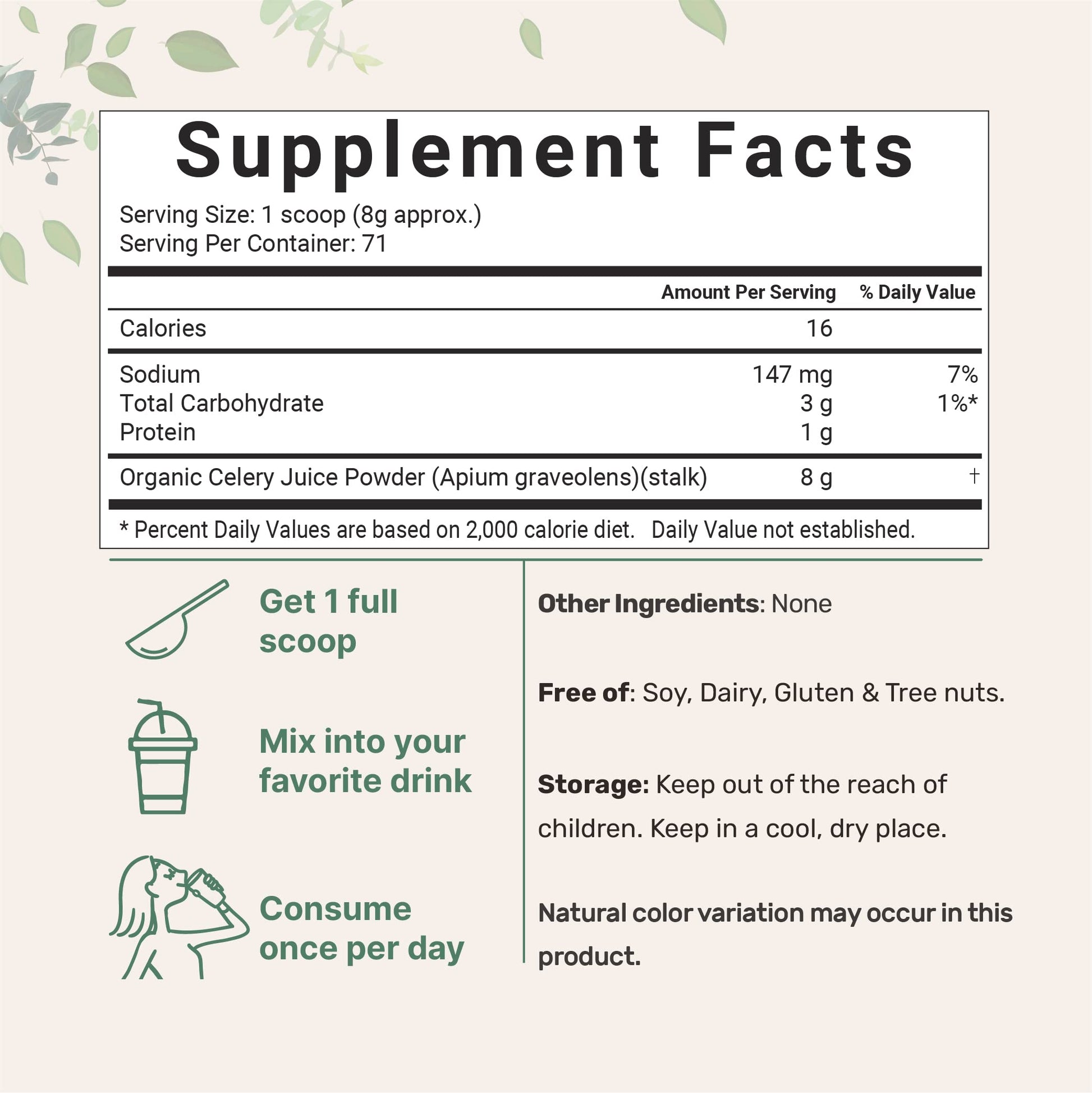 Organic Celery Juice Powder, 20 Ounce (1.25 Pound), 71 Serving, Celery Detox and Cold Micro Ingredients