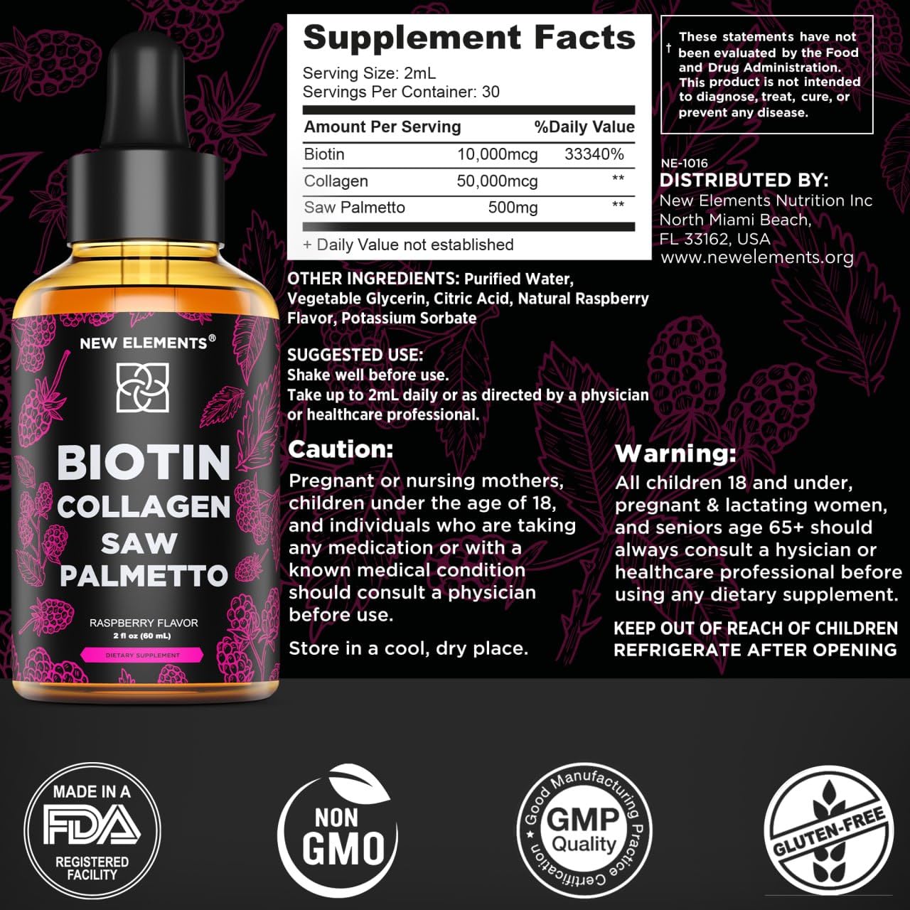 Liquid Biotin with Collagen & Saw Palmetto Extract for Women and Men | Hair Growth New Elements