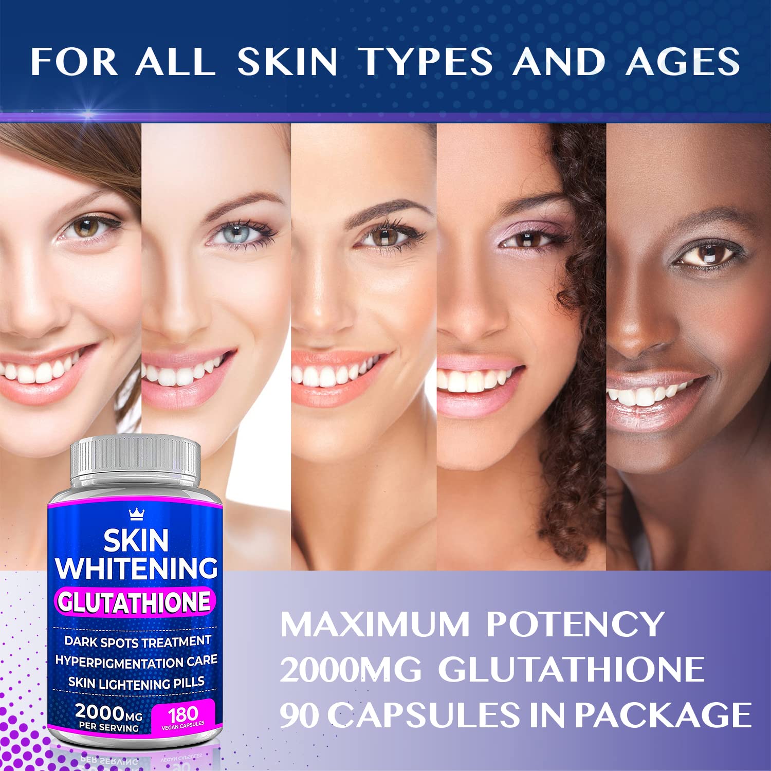 Glutathione Whitening Pills - 180 Capsules 2000mg Glutathione - Effective Skin Lightening NORTHERN CROWN COSMETICS
