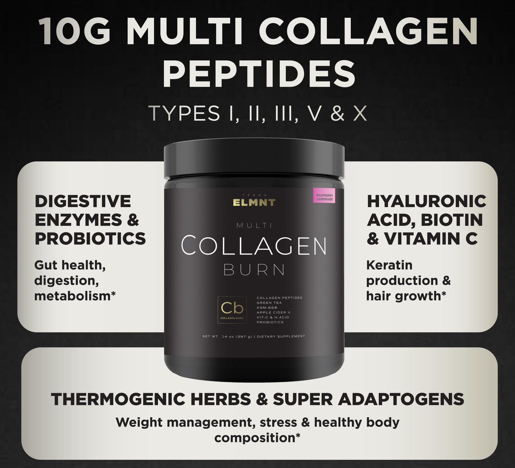Super Collagen Burn - Premium Multi Collagen Powder for Women Weight Loss & Beauty TERRA ELMNT