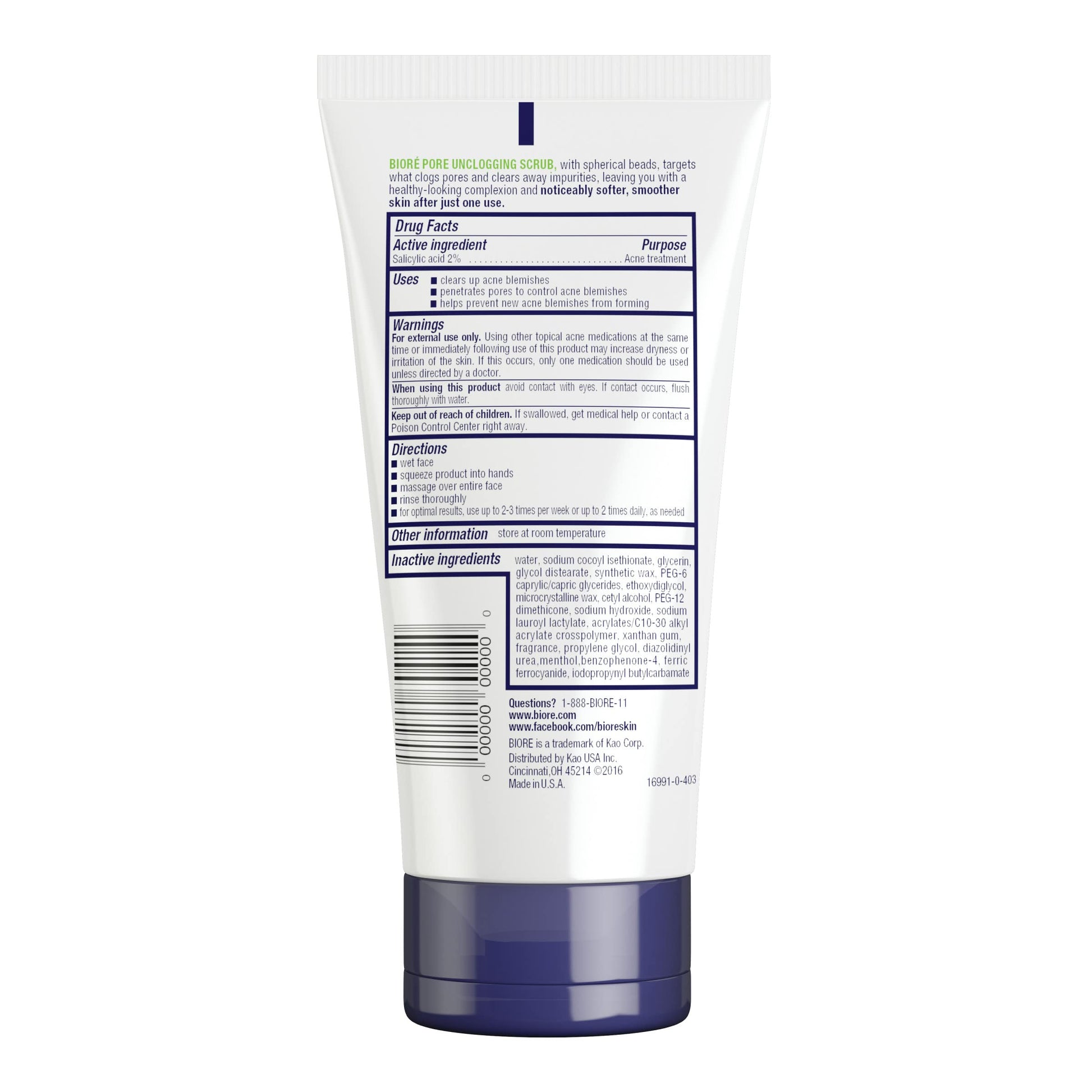 Bioré Pore Unclogging Scrub, Removes Excess Dirt and Oils, Face Scrub, with Salicylic Acid Biore