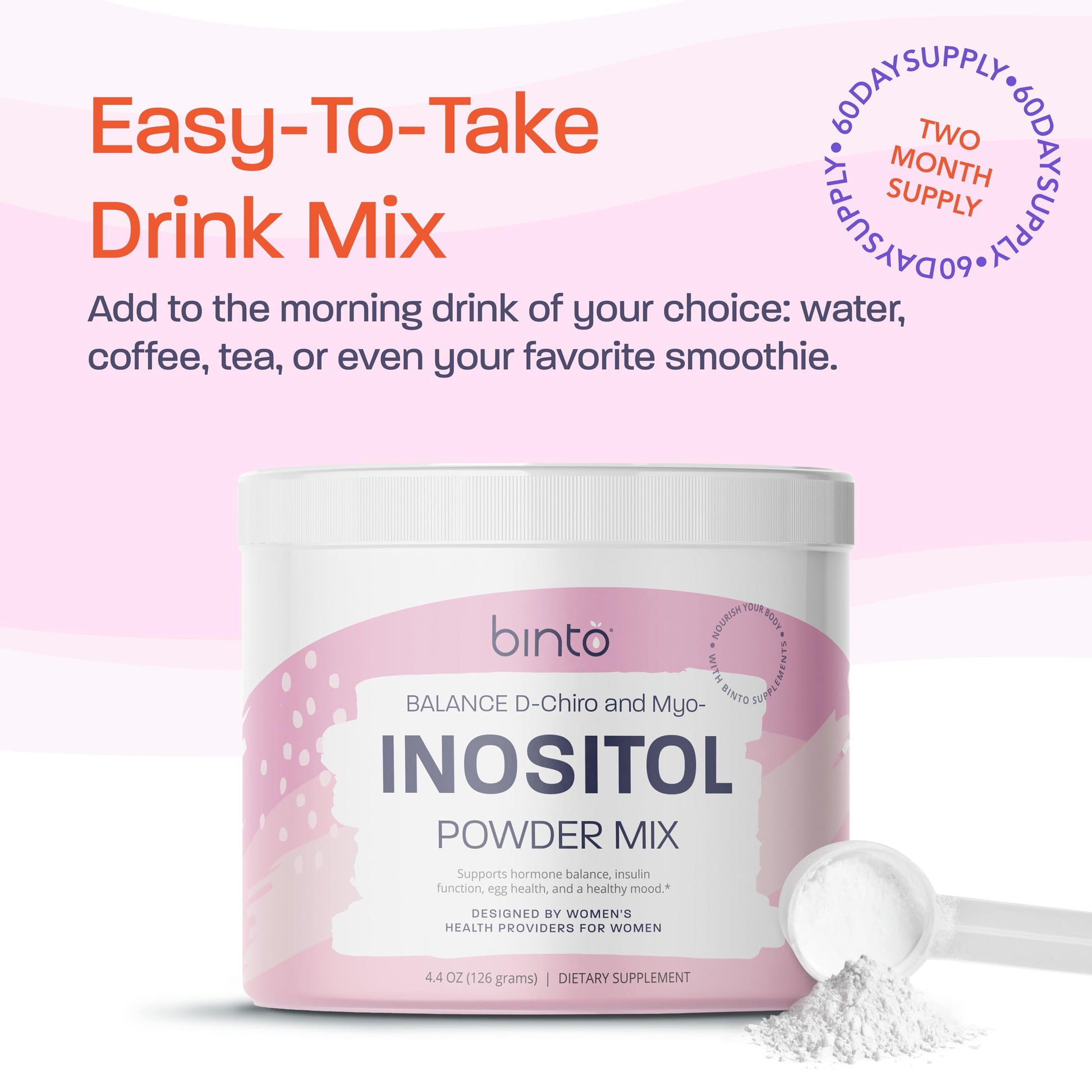 Binto Inositol Powder Mix | 60-Day Supply | 40:1 Ratio of Myo and D-Chiro Inositol Binto