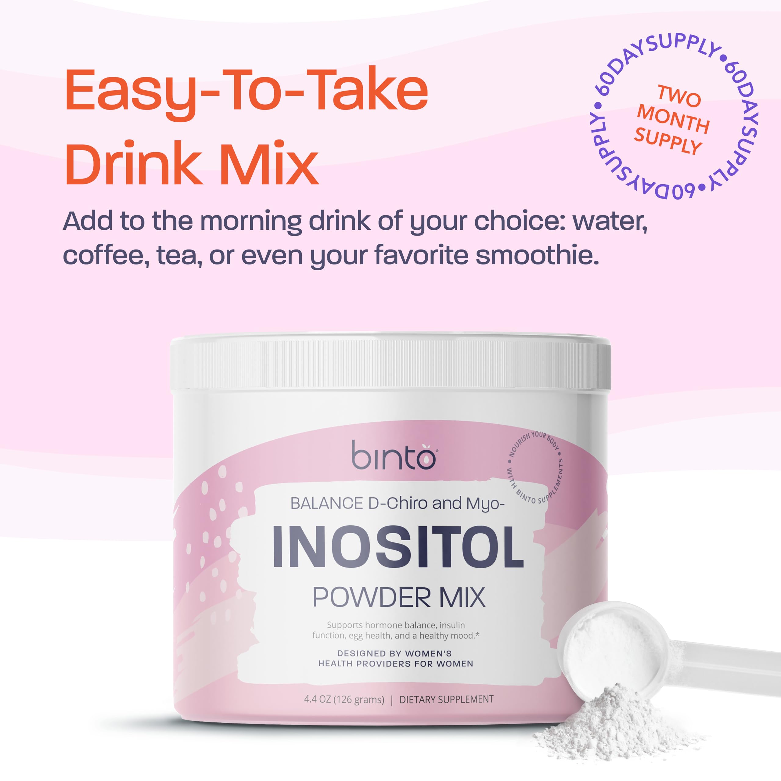 Binto Inositol Powder Mix | 60-Day Supply | 40:1 Ratio of Myo and D-Chiro Inositol Binto