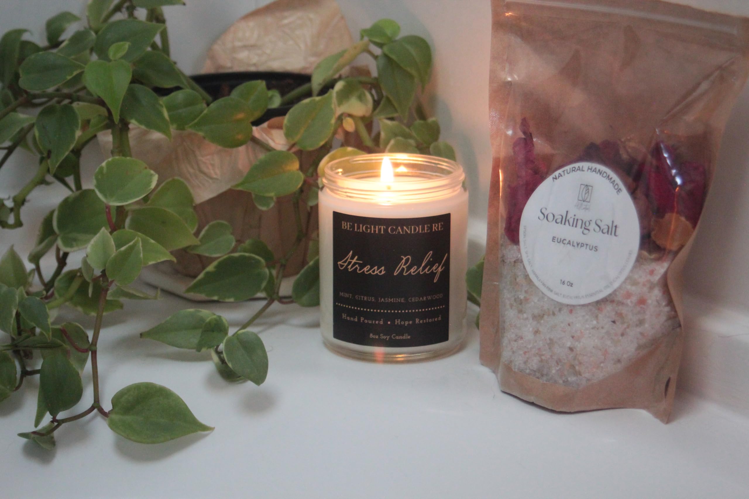 Stress Relief Candle | Purpose-Driven Soy Candles | Scented Candle for Home | 8oz Long Lasting Candle Be Light Candle RE