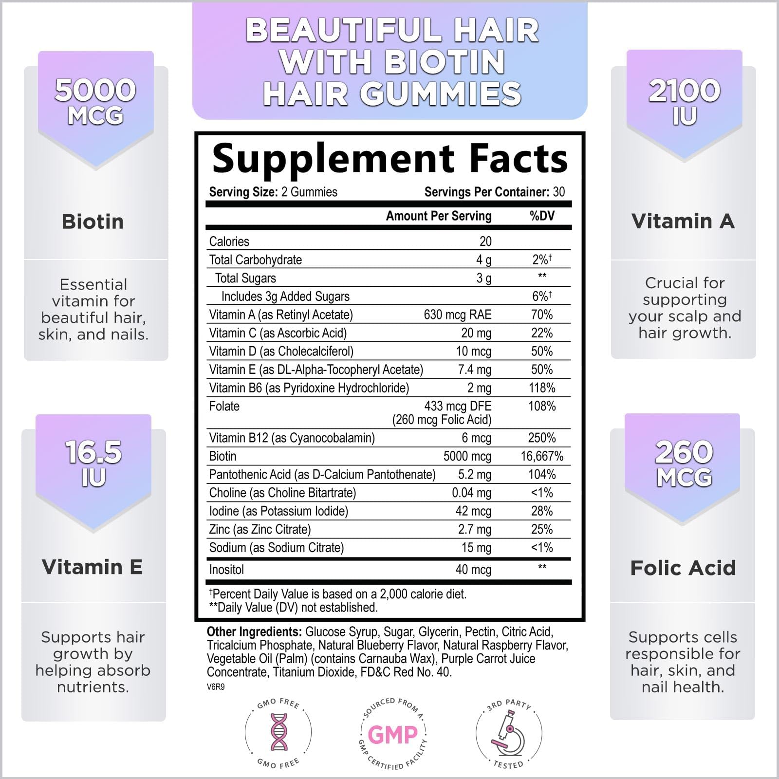 Hello Lovely! Hair Vitamins Gummies with Biotin 5000 mcg Vitamin E & C Support Hair Growt Hello Lovely!