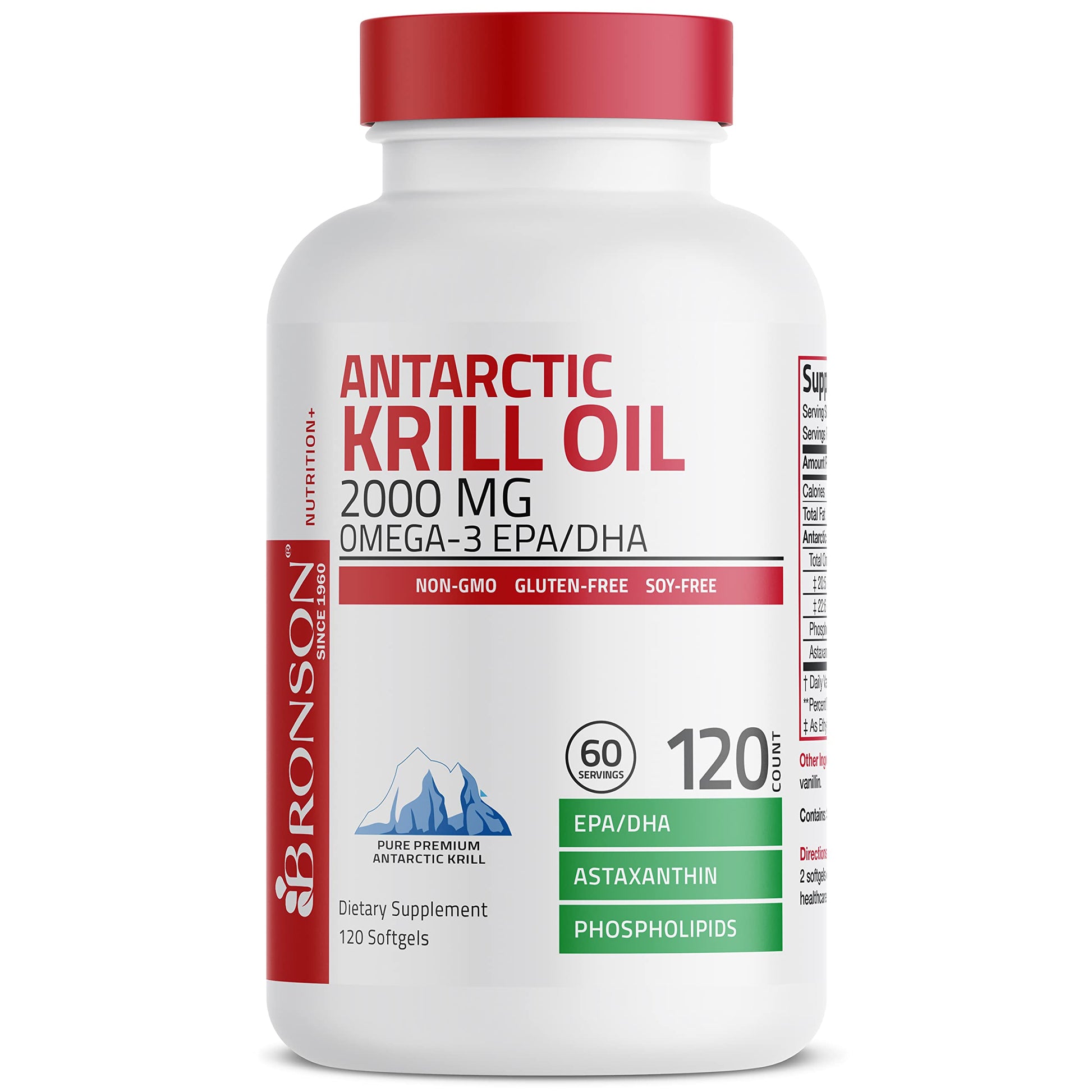 Bronson Antarctic Krill Oil 2000 mg with Omega-3s EPA, DHA, Astaxanthin and Phospholipi Bronson