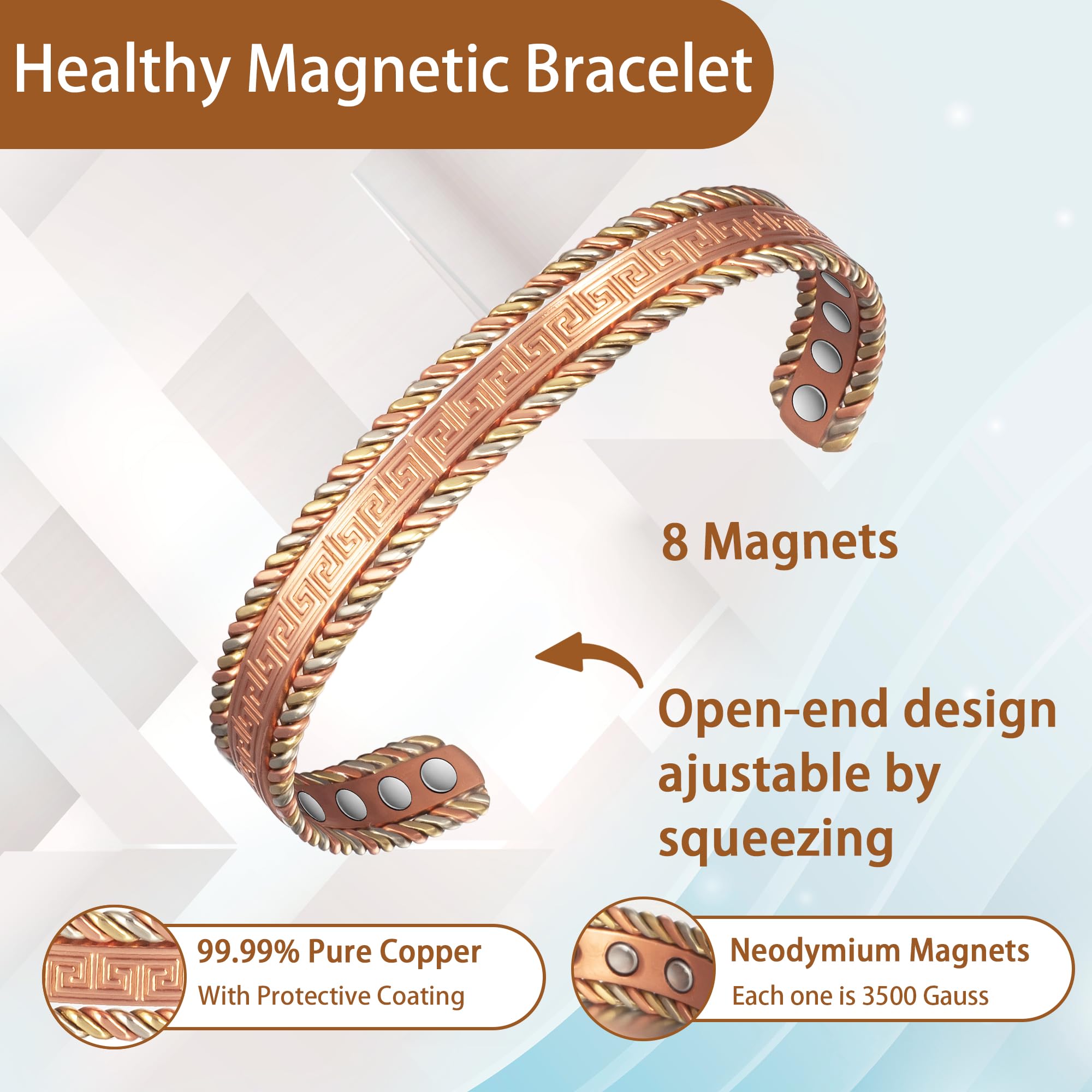 EnerCoppeX Copper Magnetic Bracelet for Women, 99.99% Pure Copper Cuff with 3500 Gauss Magnets (A) EnerCoppeX
