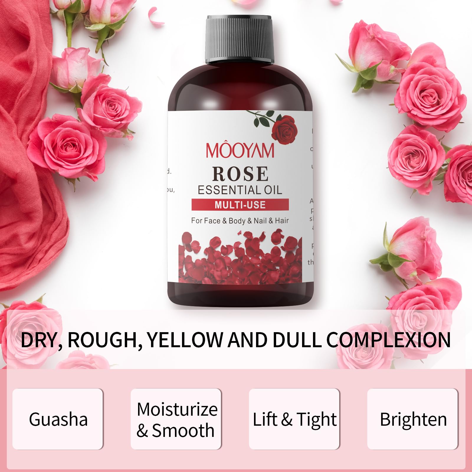 Rose Essential Oil Pure Rose Oil for Face 4OZ/118ML Organic Essential Oils for Diffuser Home Bedroom YAFUSIPE