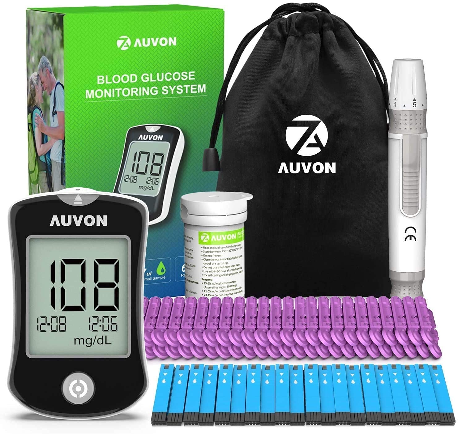 AUVON Blood Glucose Monitor Kit, High Accuracy Blood Sugar Test Kit AUVON