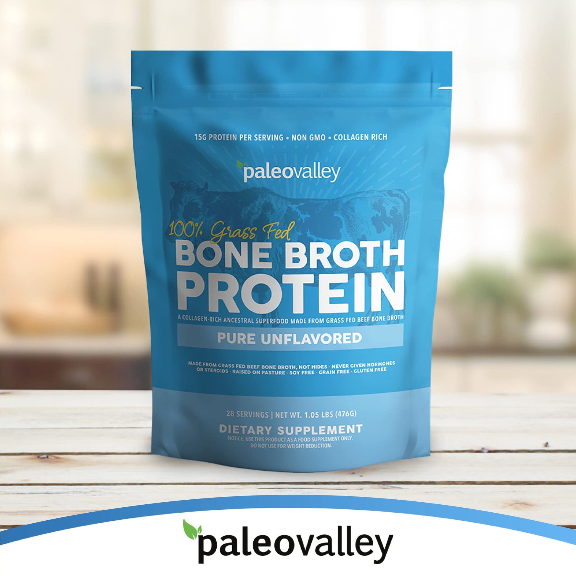Paleovalley 100% Grass Fed Beef Bone Broth Protein Powder - Rich in Collagen Peptides Paleovalley
