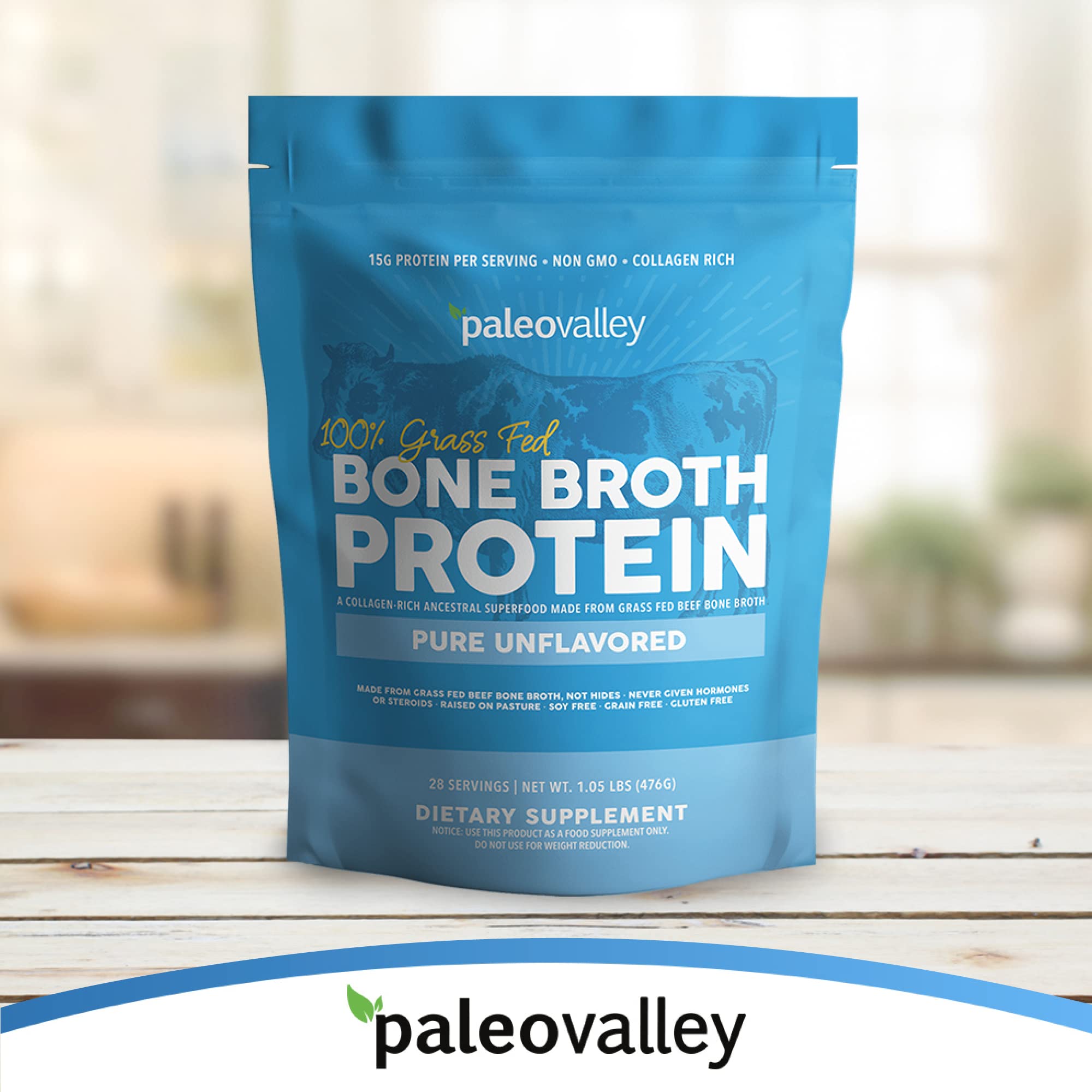 Paleovalley 100% Grass Fed Beef Bone Broth Protein Powder - Rich in Collagen Peptides Paleovalley