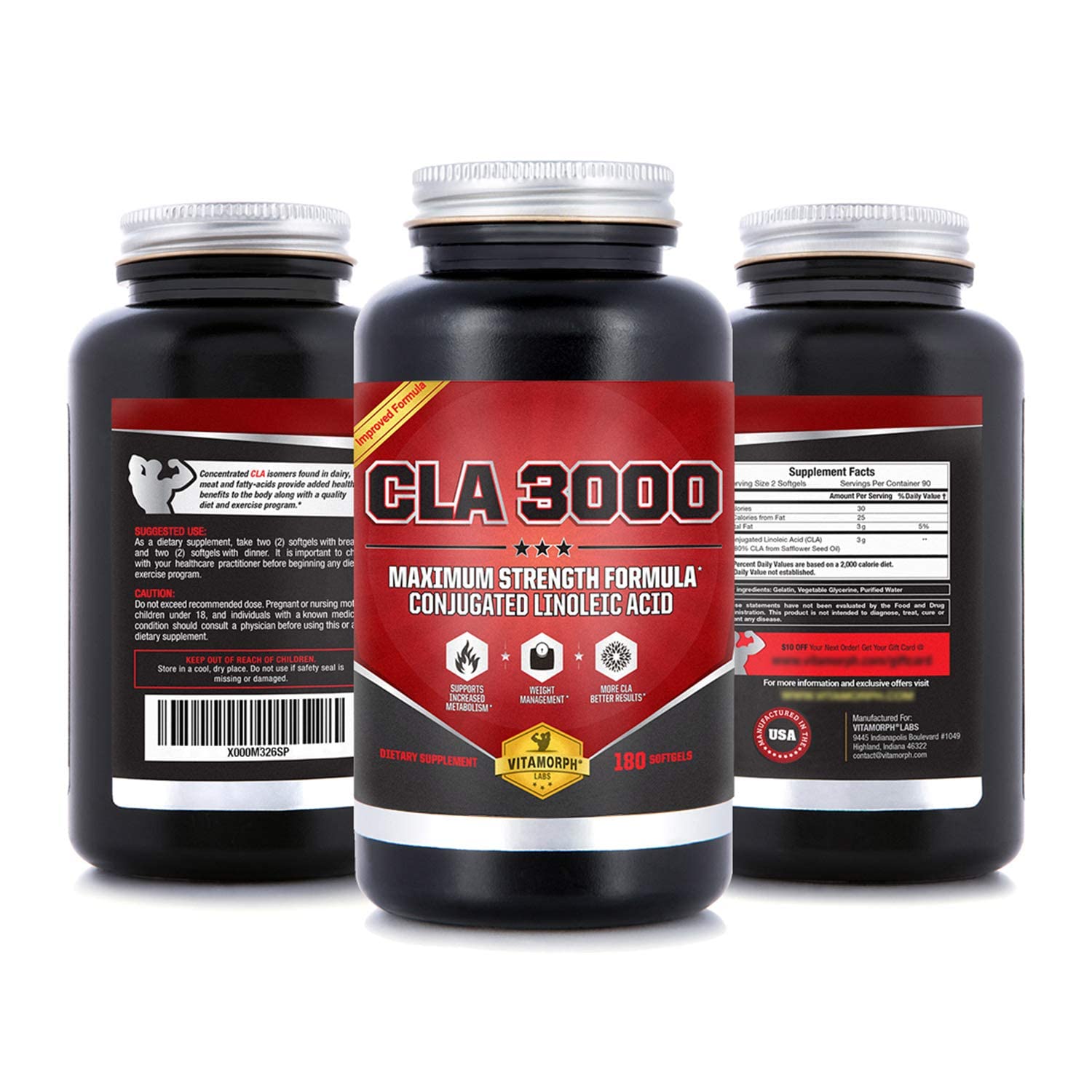 Vitamorph Labs CLA 3000 - CLA Safflower Oil for Metabolism and Weight Loss Management Vitamorph