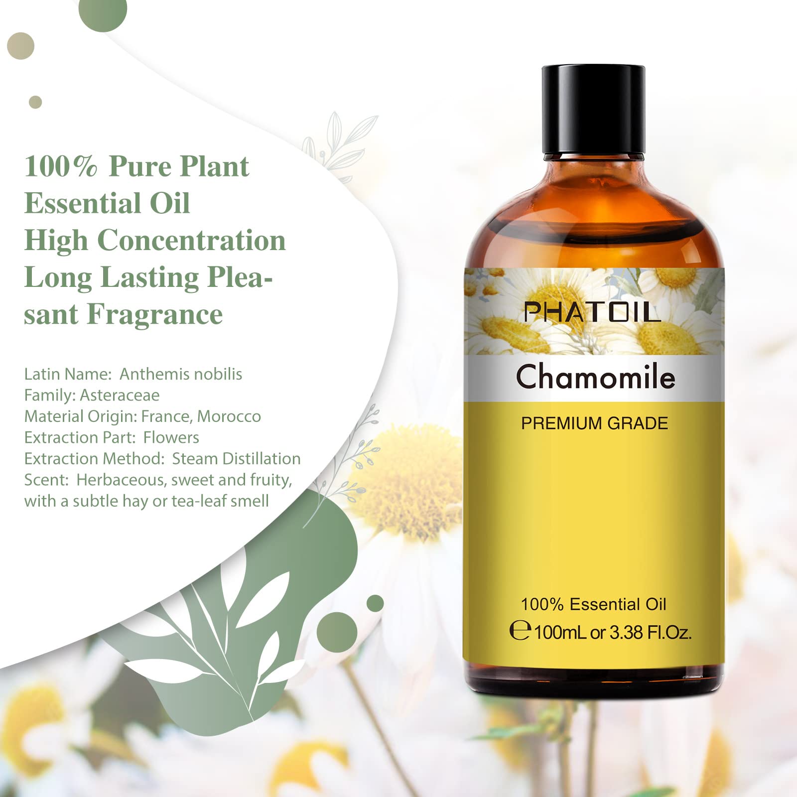 PHATOIL 100ML Chamomile Essential Oil - 3.38FL.OZ Essential Oils for Diffusers for Home PHATOIL