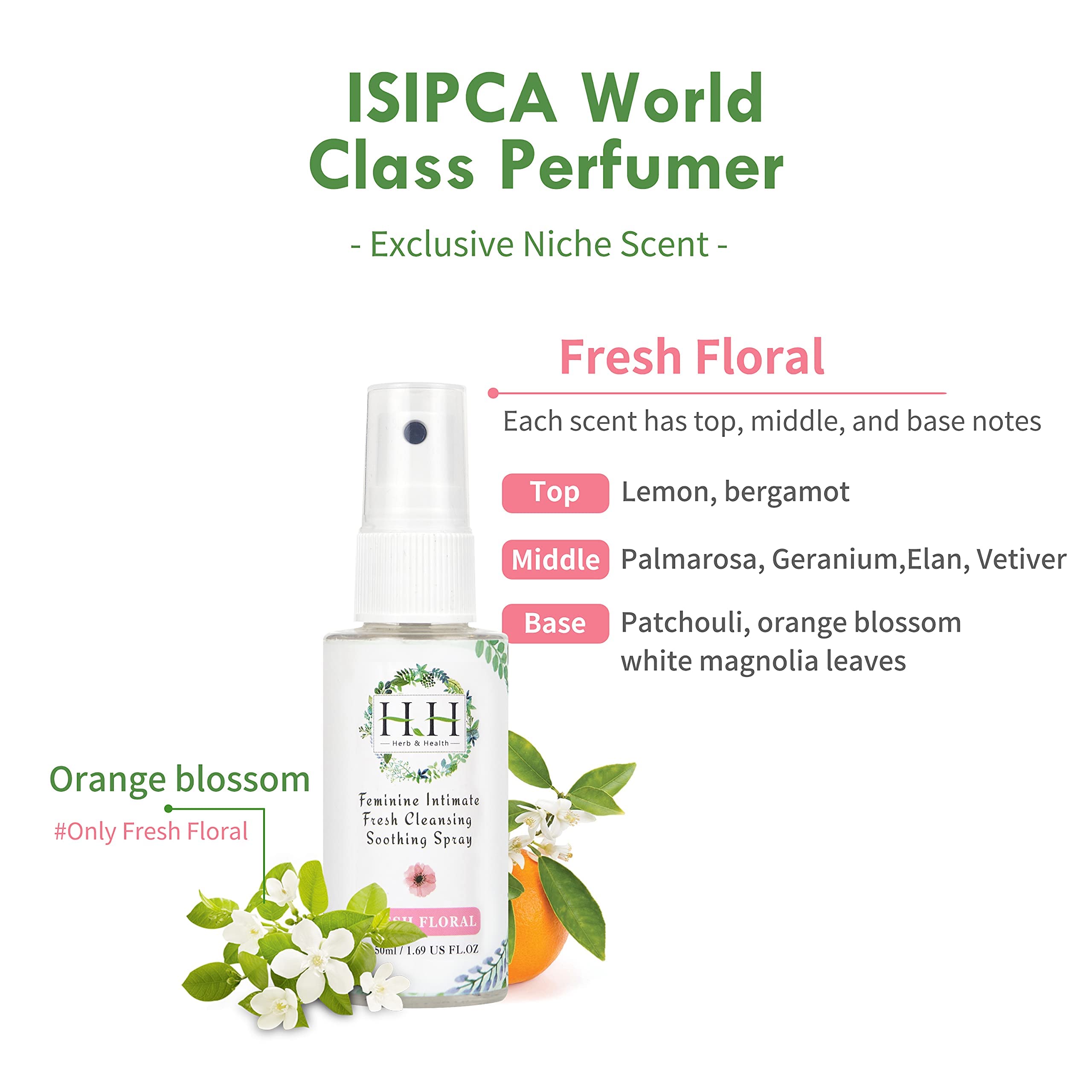 HH Herb&Health Feminine Deodorant Spray - Natural Essential Oil Intimate Soothing Mist - Floral HH Herb & Health