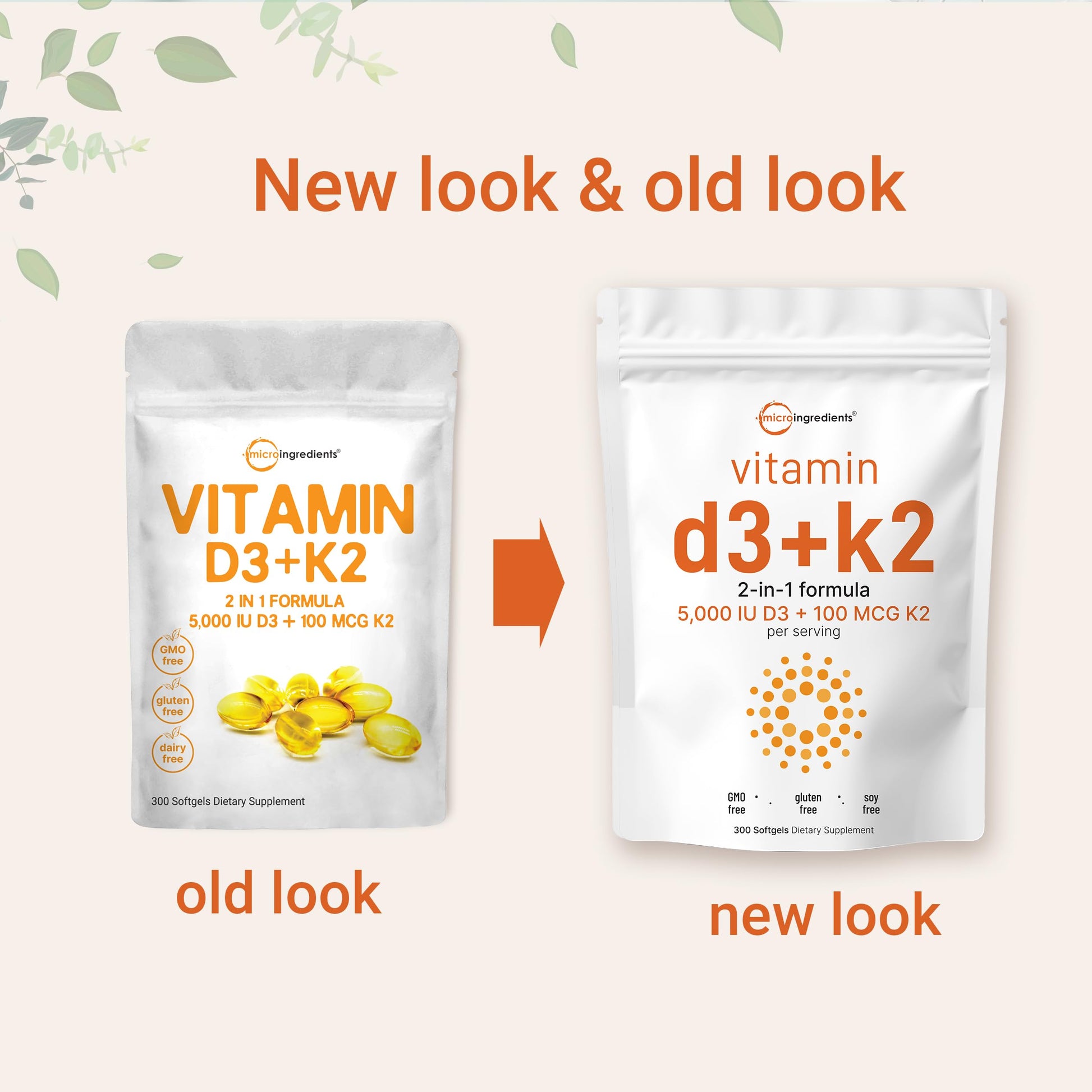 Micro Ingredients Vitamin D3 5000 IU with K2 100 mcg, 300 Soft-Gels Micro Ingredients