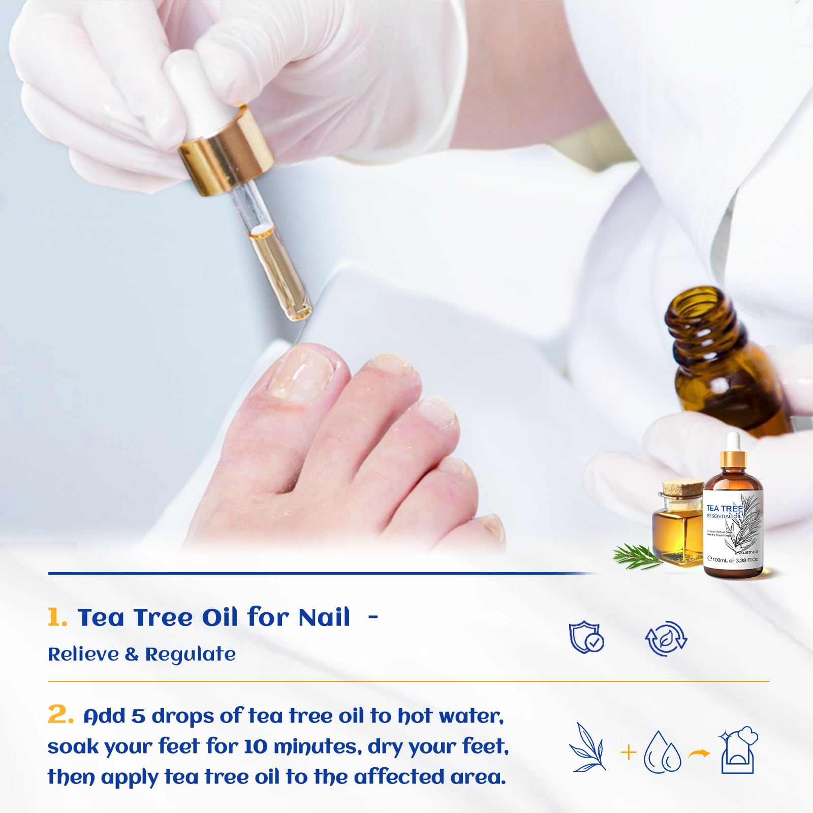 HIQILI Tea Tree Essential Oil (100 ML), 100% Pure for Toenail Fungus, Hair Damage HIQILI