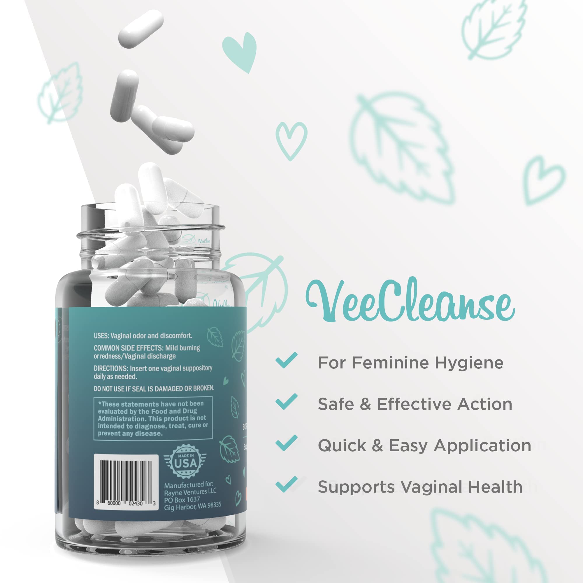 VeeFresh - VeeCleanse Boric Acid Vaginal Suppositories - Vaginal pH Balance Suppositories VeeFresh