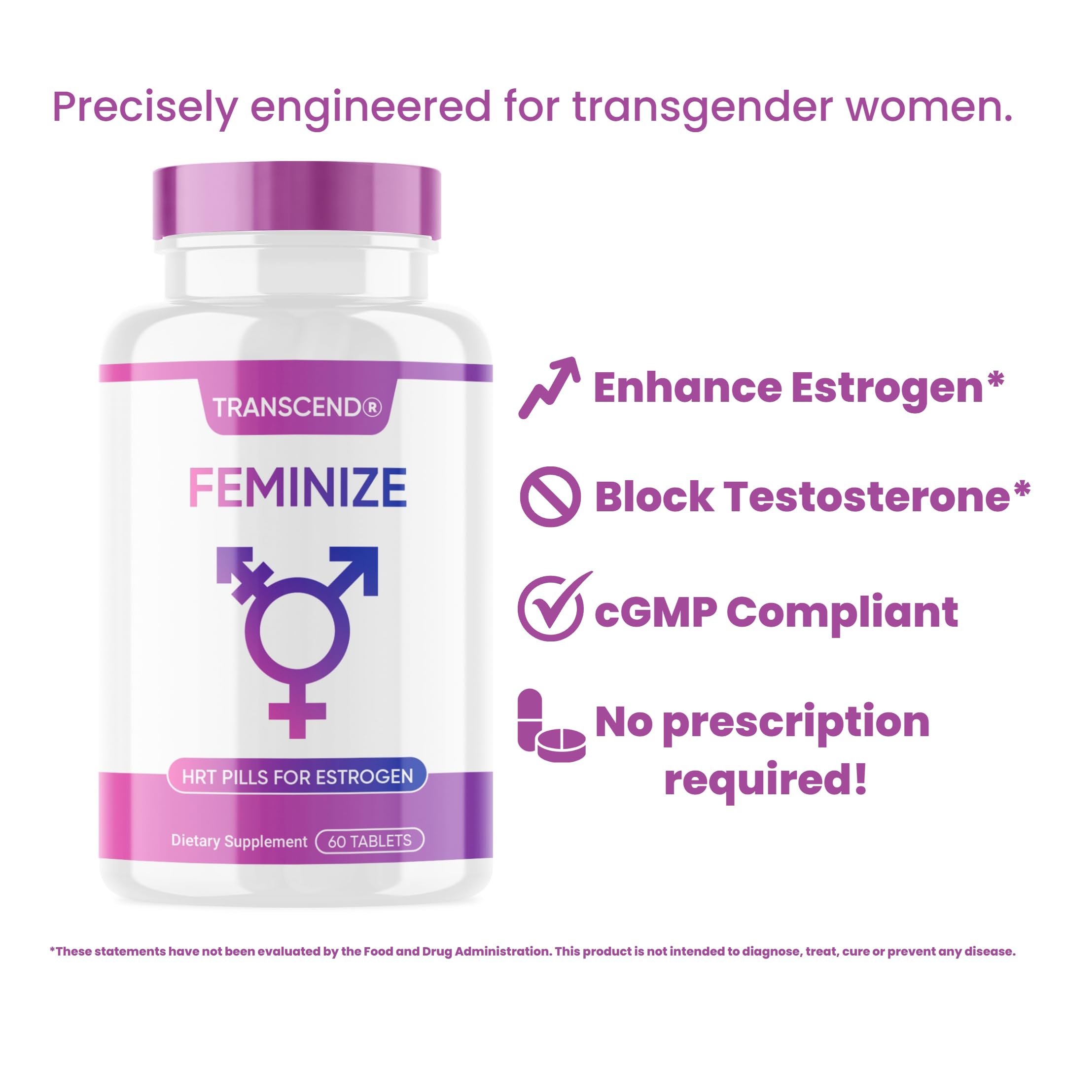 FEMINIZE Transcend HRT Pills for Estrogen - Potent HRT Estrogen Complex - Big Breats Soft Skin Feminizer FEMINIZE
