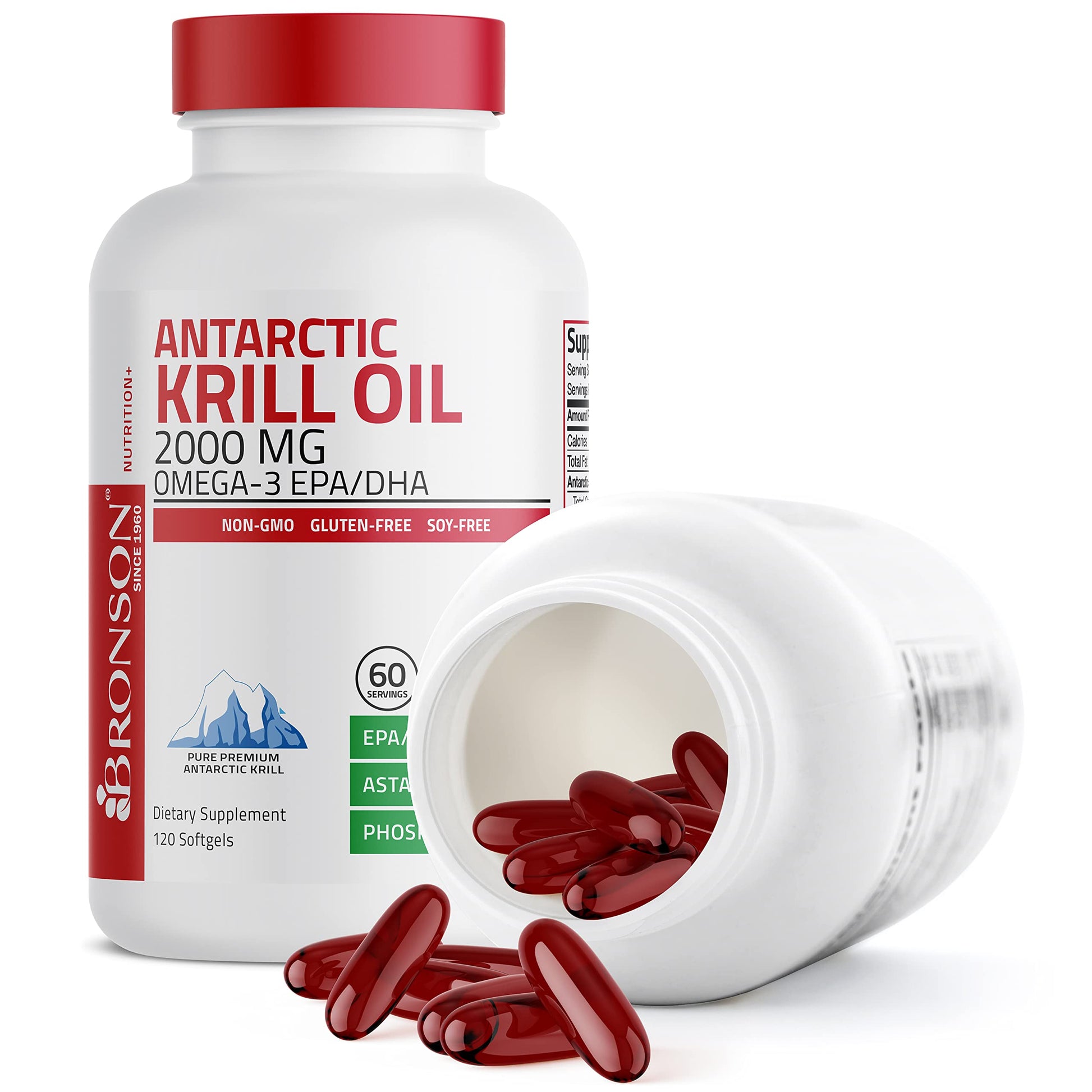 Bronson Antarctic Krill Oil 2000 mg with Omega-3s EPA, DHA, Astaxanthin and Phospholipi Bronson