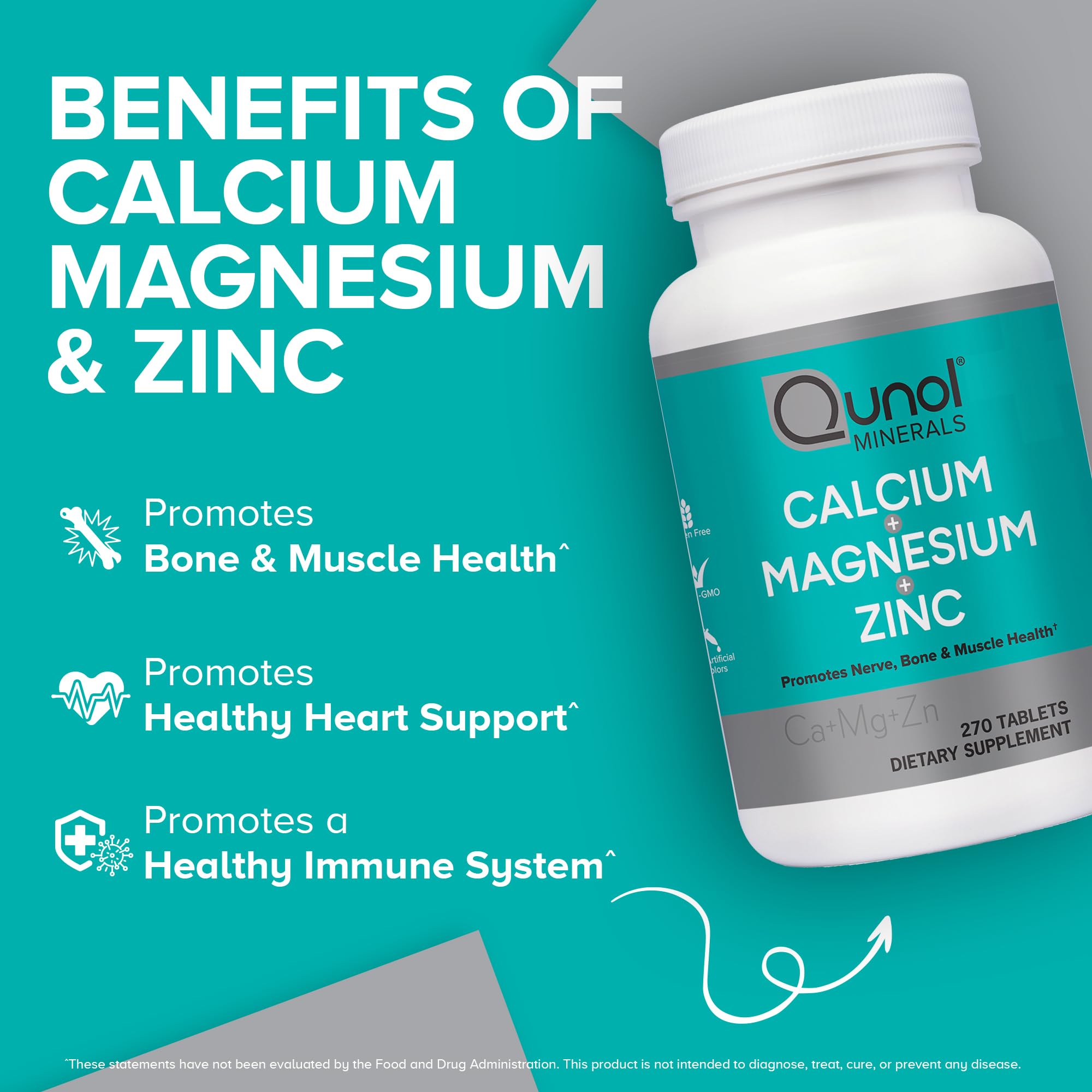 Qunol Calcium 3 in 1 Tablets with Calcium, Magnesium & Zinc for Immune Support, Bone Qunol