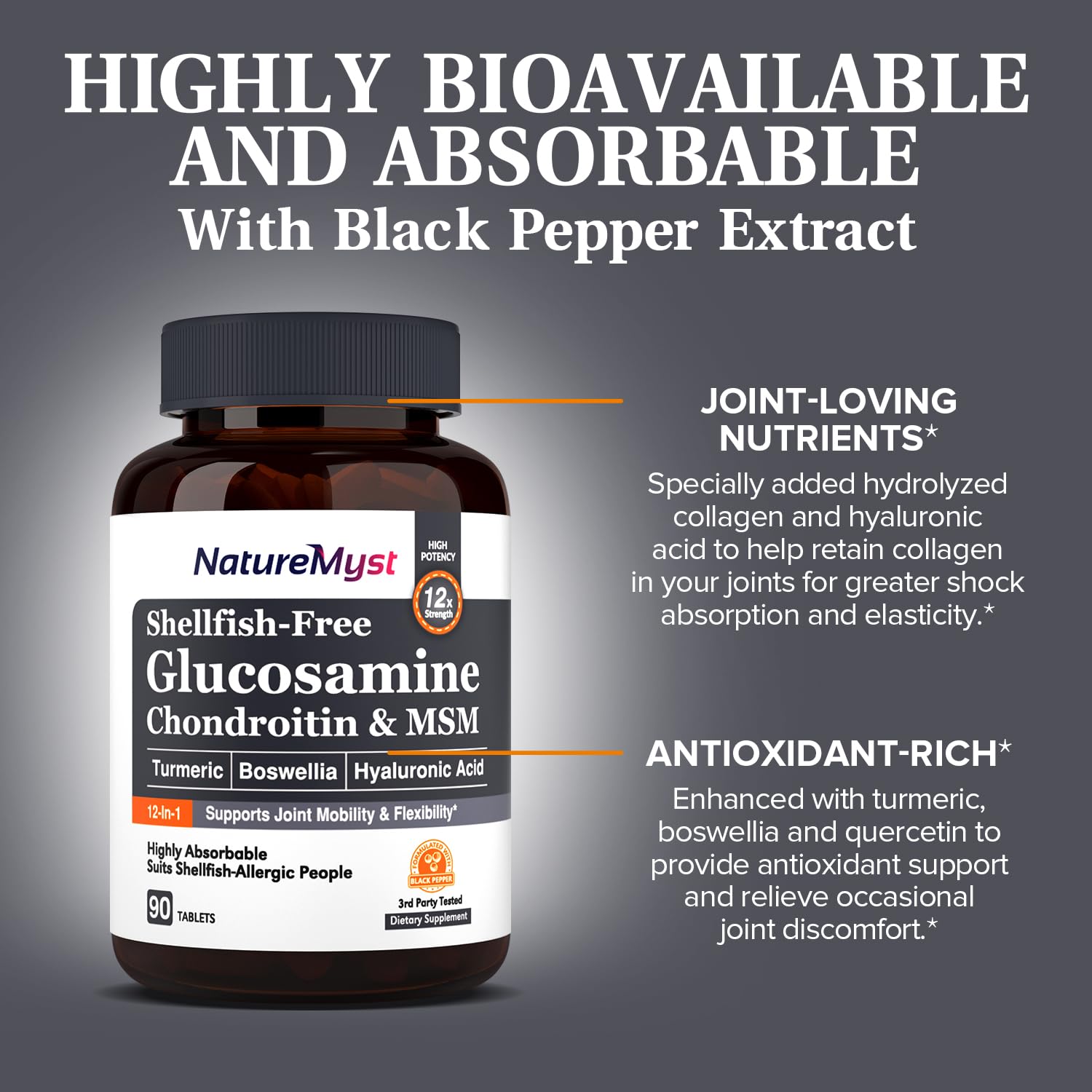 NatureMyst Glucosamine Chondroitin & MSM, Turmeric, Boswellia, Collagen, Hyaluronic NatureMyst