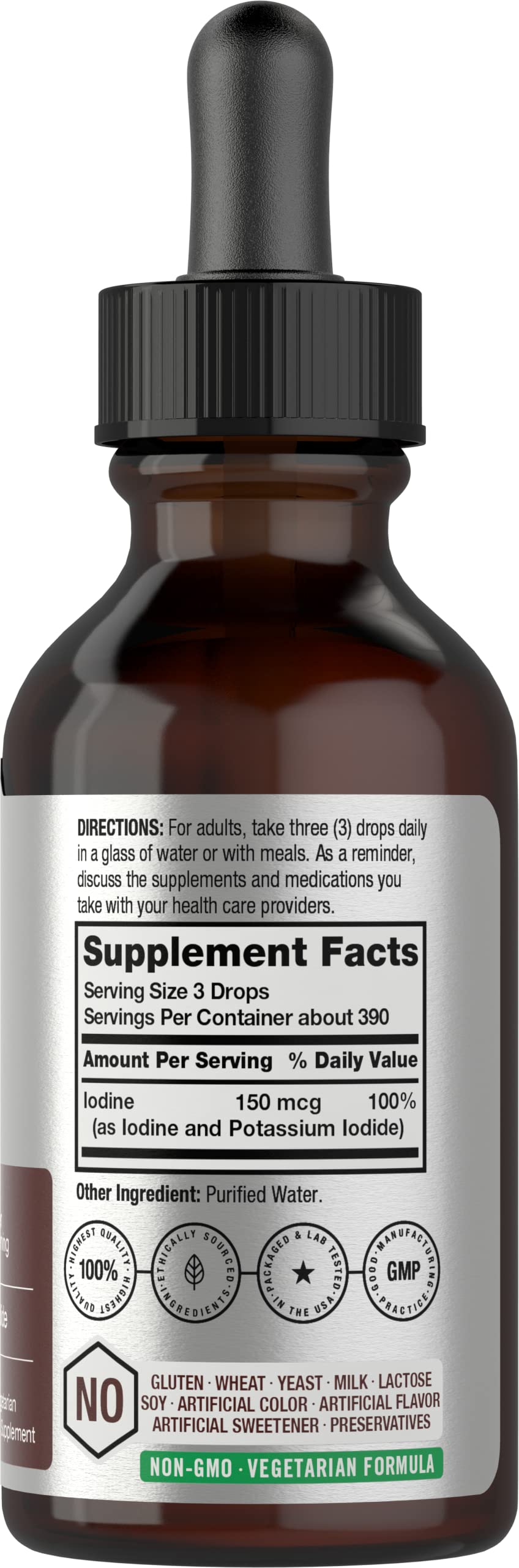 Liquid Iodine Solution Drops | 2 fl oz | 150 mcg | Iodine & Potassium Iodide Supplement Horbäach