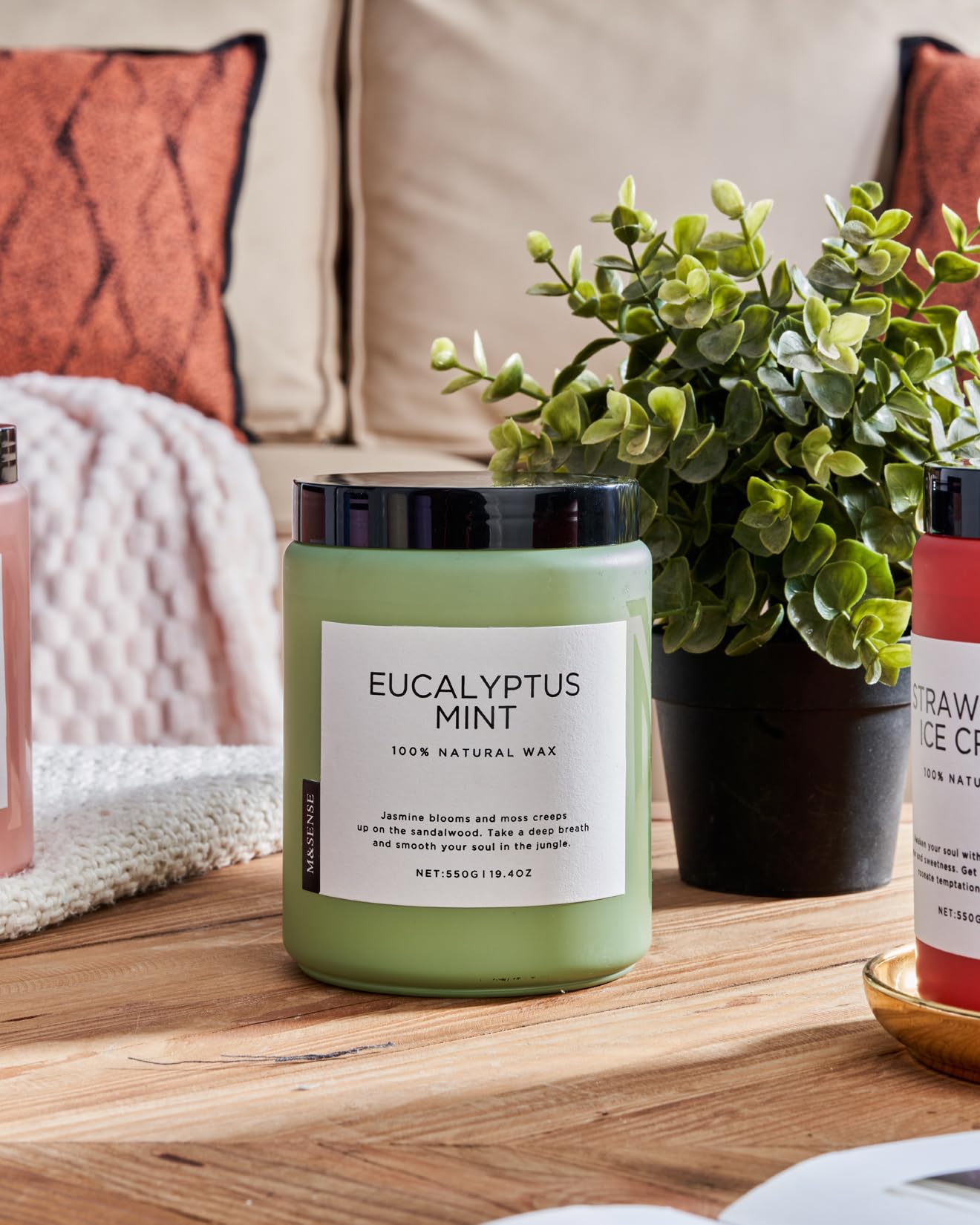 M&SENSE Eucalyptus Mint Candles for Home Scented, 19.4oz 110 Hours Burn Soy Aromatherapy M&SENSE