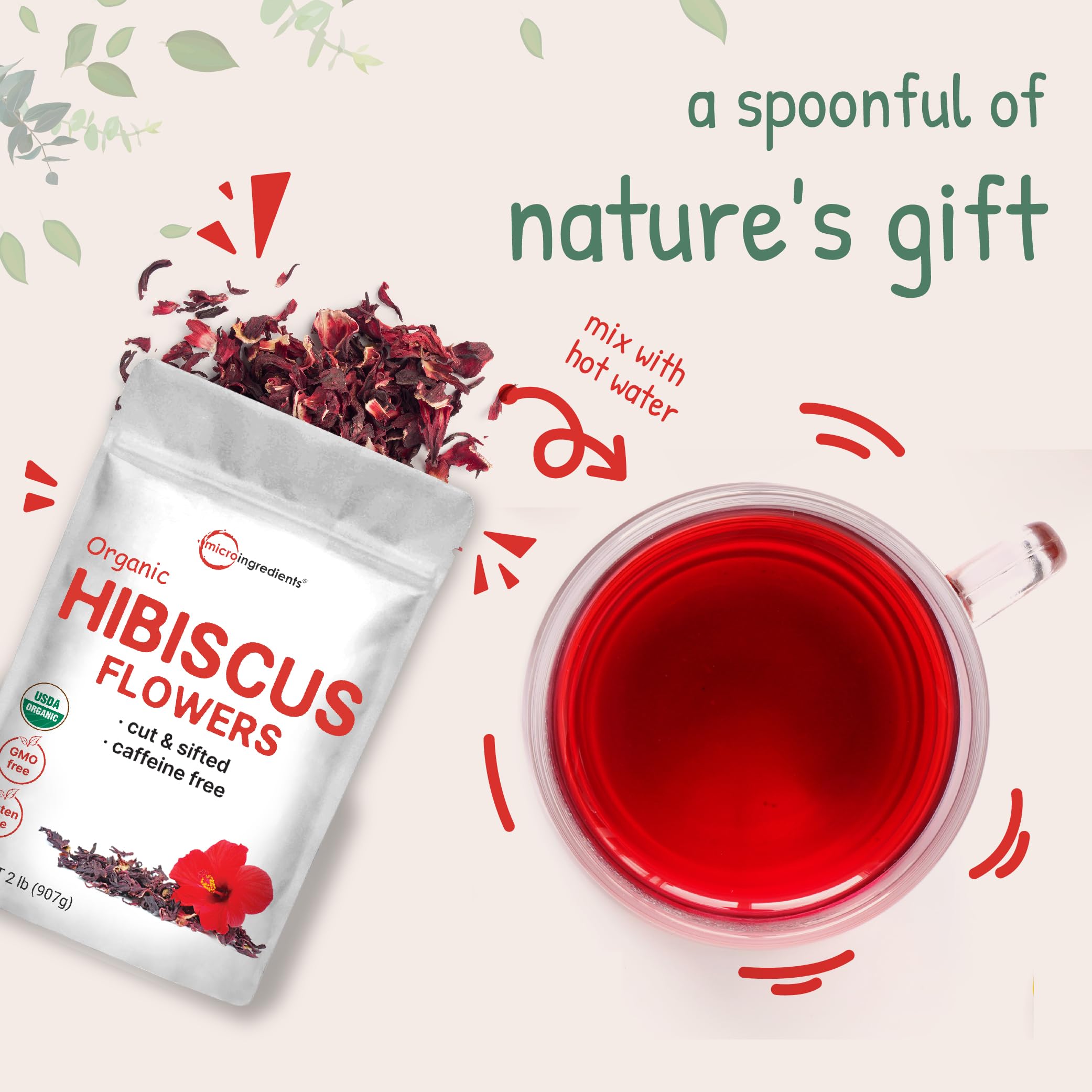 Organic Hibiscus Flowers, 2lbs | Flor de Jamaica, Loose Leaf Flower Source Micro Ingredients