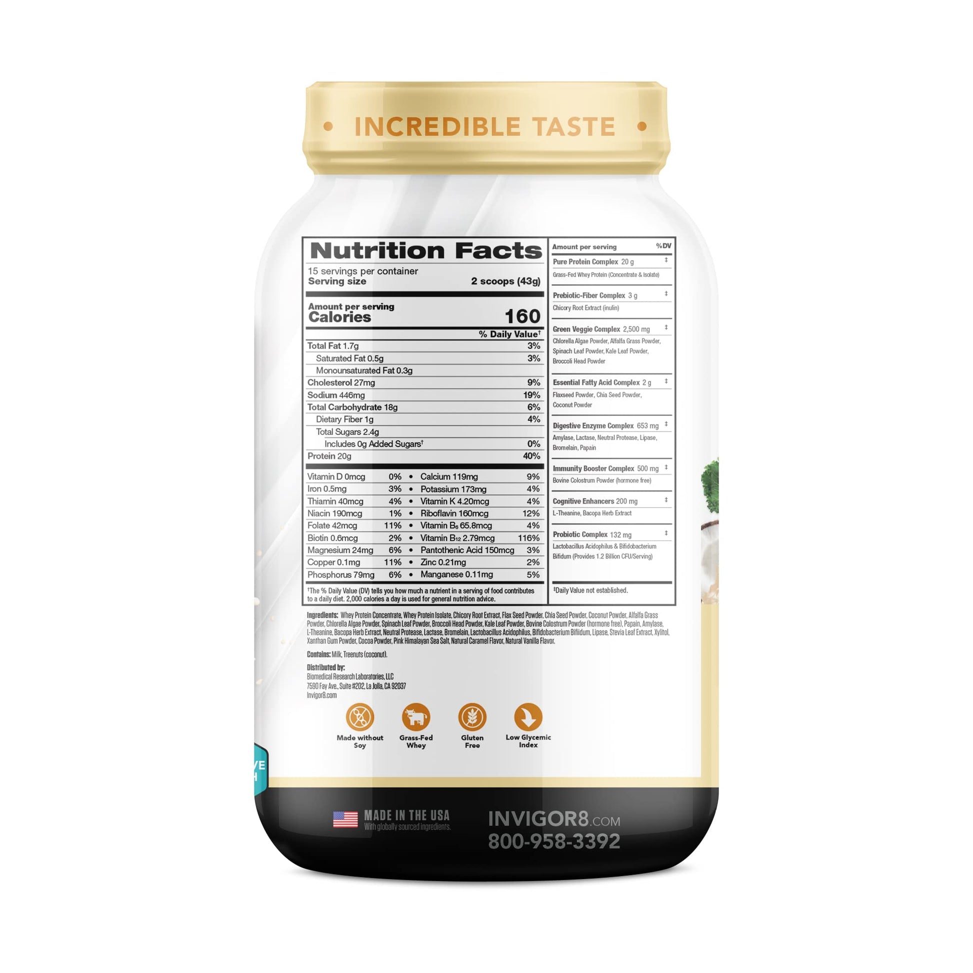 INVIGOR8 Superfood Grass Fed Whey Protein Isolate Shake Himalayan Salted Caramel INVIGOR8