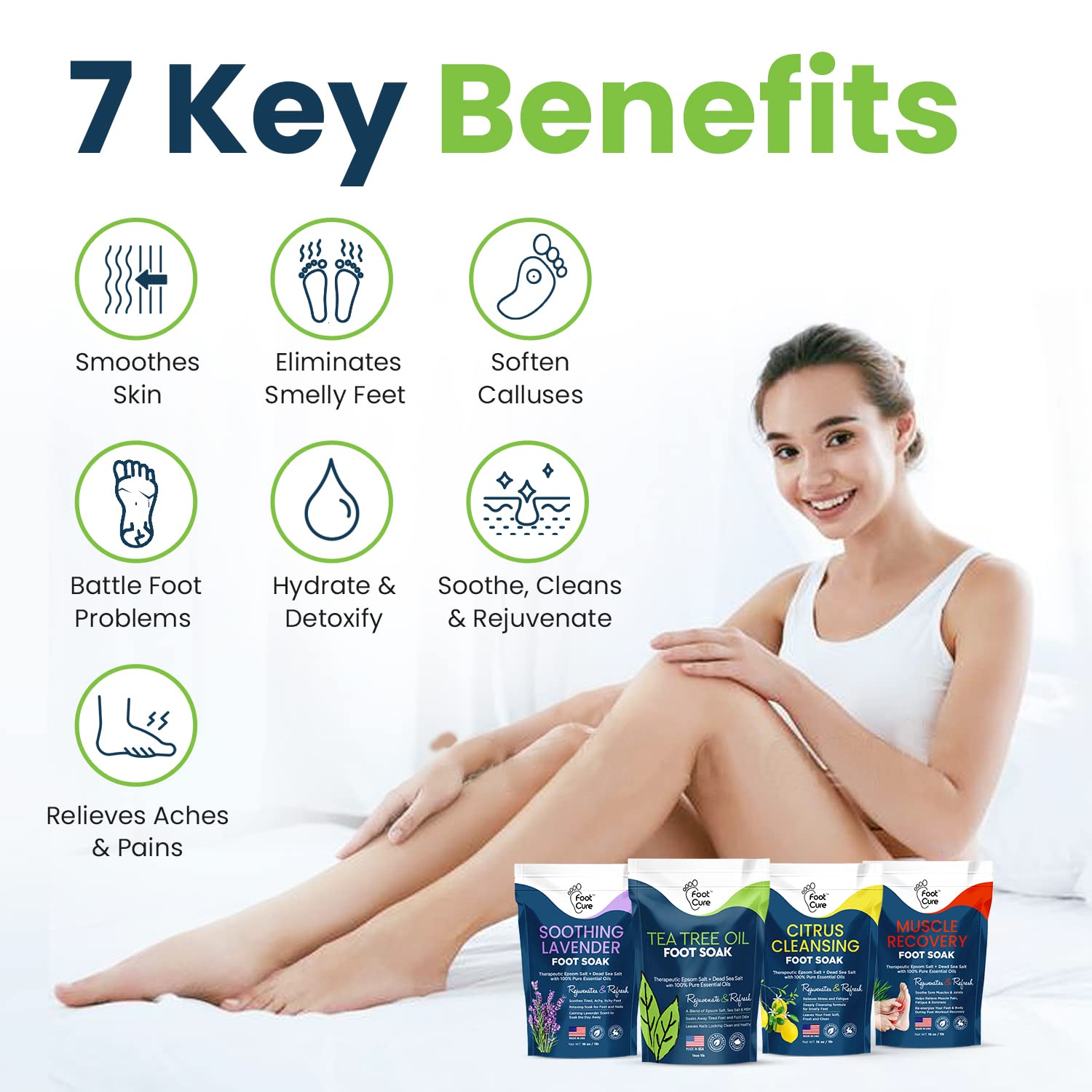 Foot Soak with Epsom Salts- Variety Pack of 4- Tea Tree Oil, Muscle Relief, Calming FOOT CURE