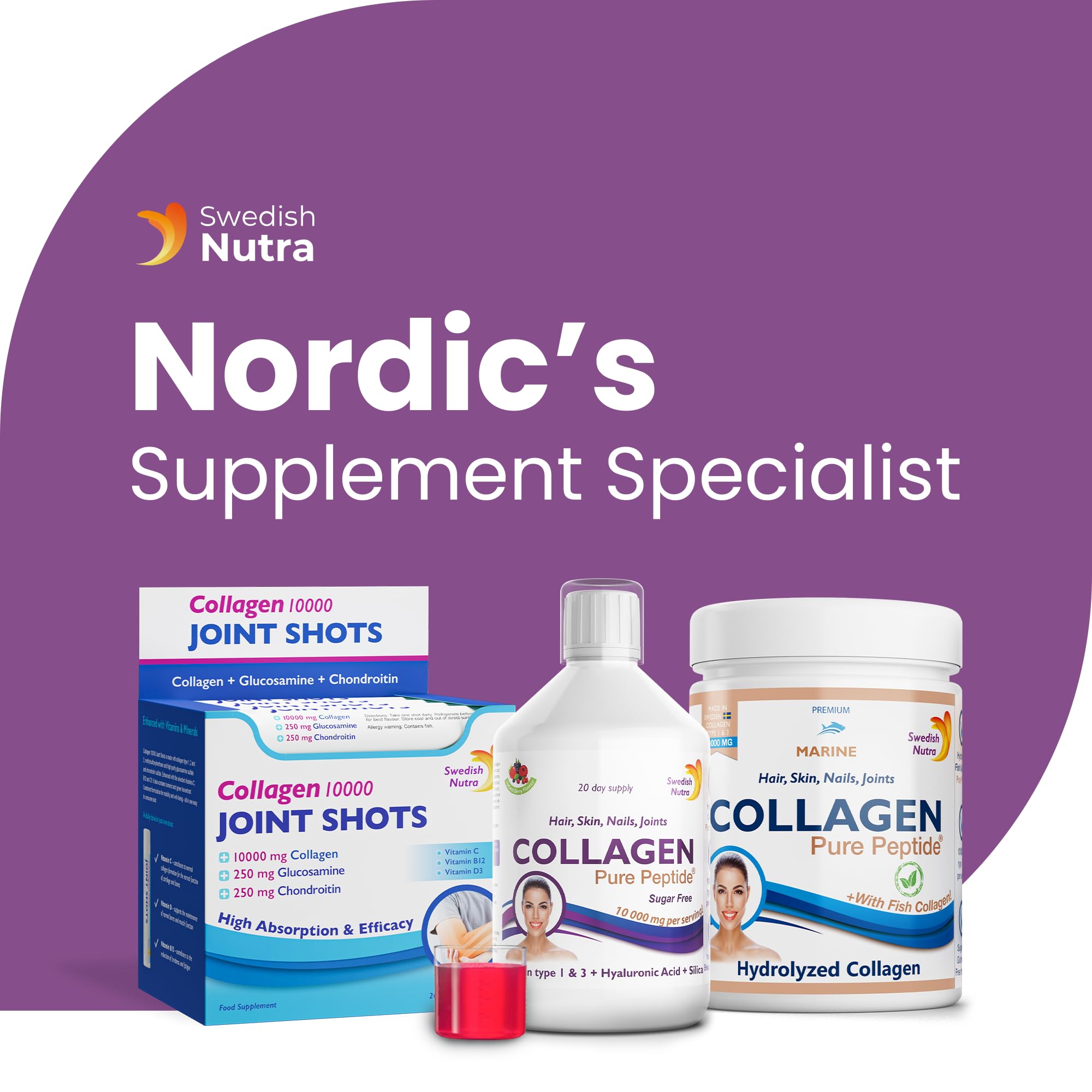Swedish Nutra Liquid Bovine Collagen - Pack of 500ml, 20 Day Supply | Sugar Free Berry Flavour Swedish Nutra