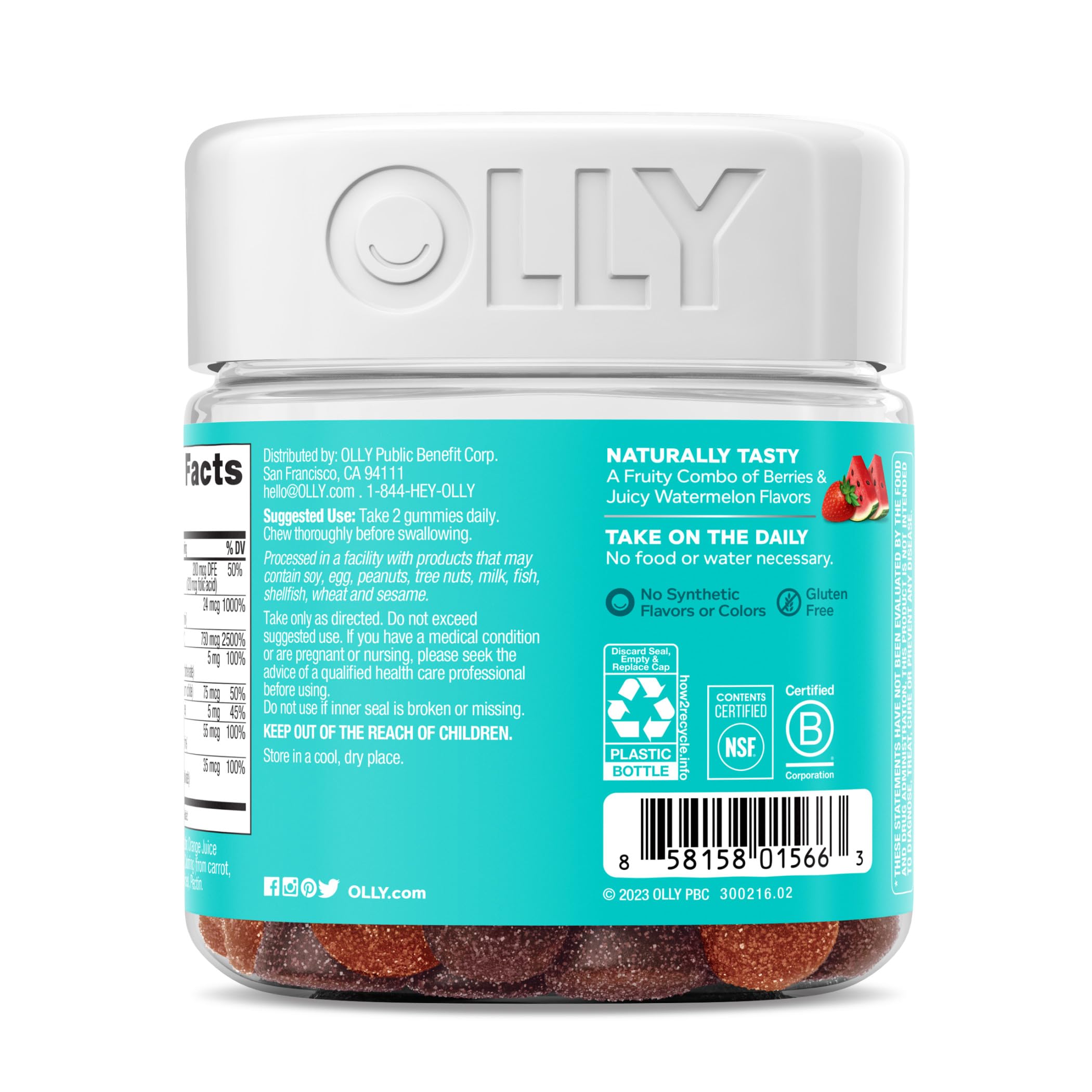 OLLY Teen Girl Multi Gummy, Healthy Skin and Immune Support, 15 Essential Vitamins OLLY