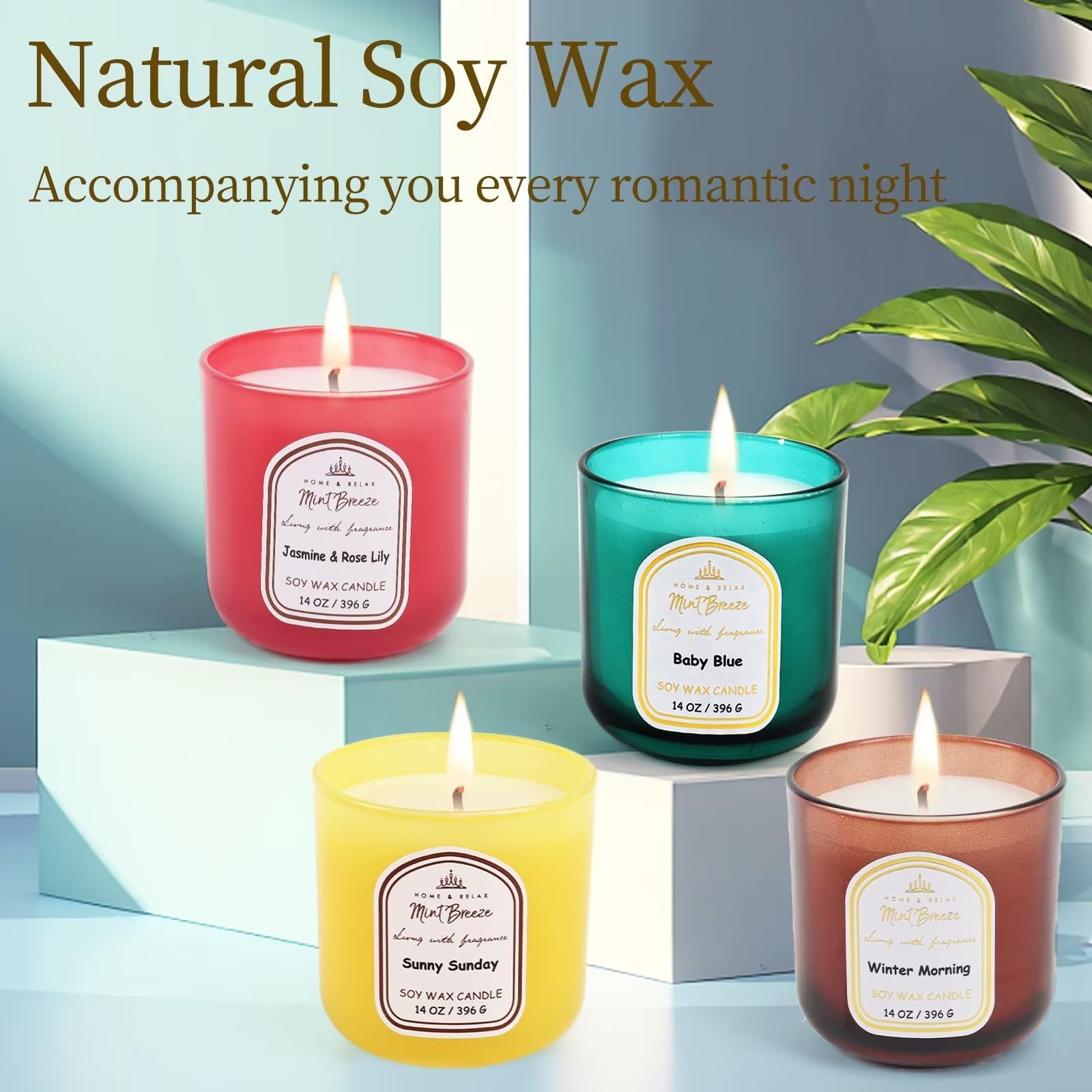 HOME & RELAX 14oz Scented Soy Wax Candle,Big Candle, More Than 80 Hours Long Lasting Burning time HOME & RELAX