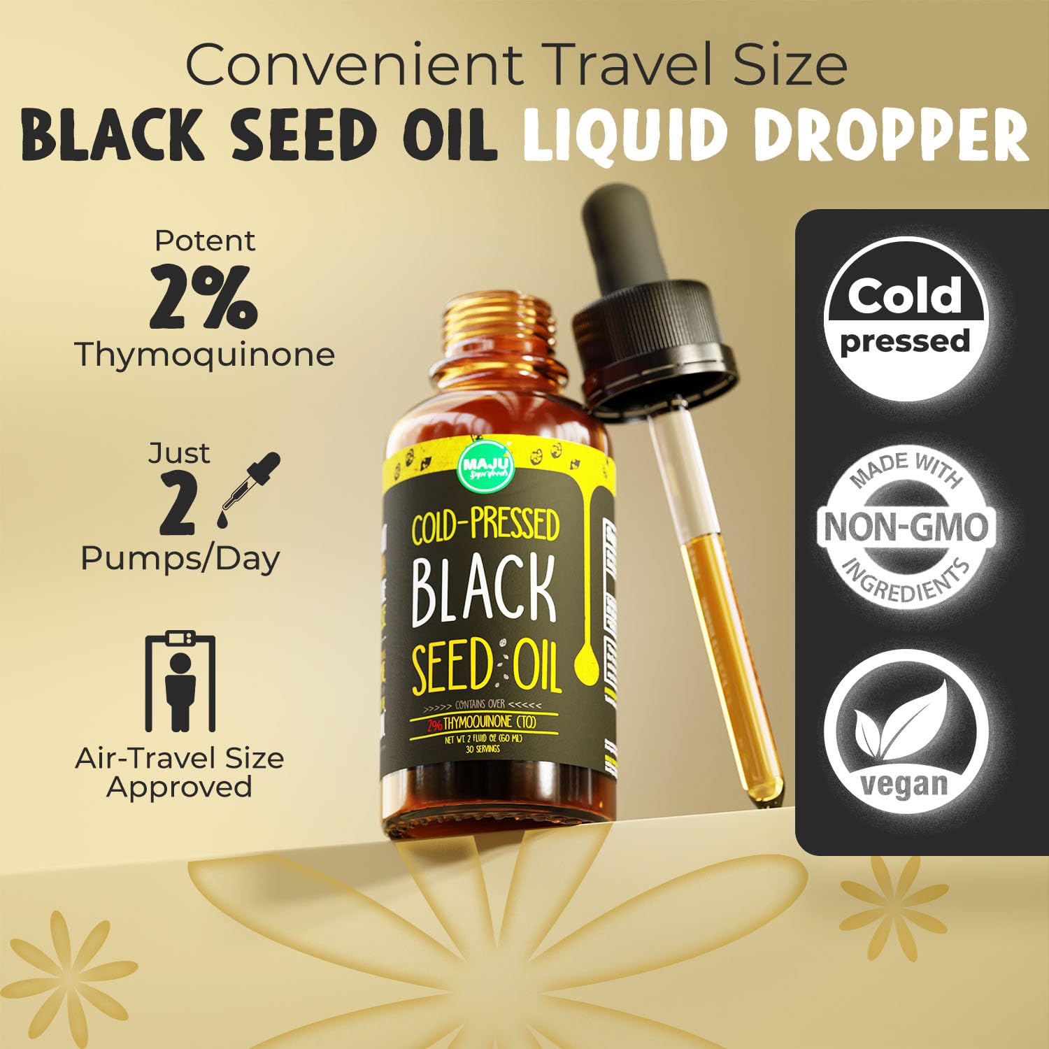 MAJU Black Seed Oil - 3 Times TQ, Cold-Pressed, Travel Size, 100% Turkish Black Cumin Maju Superfoods