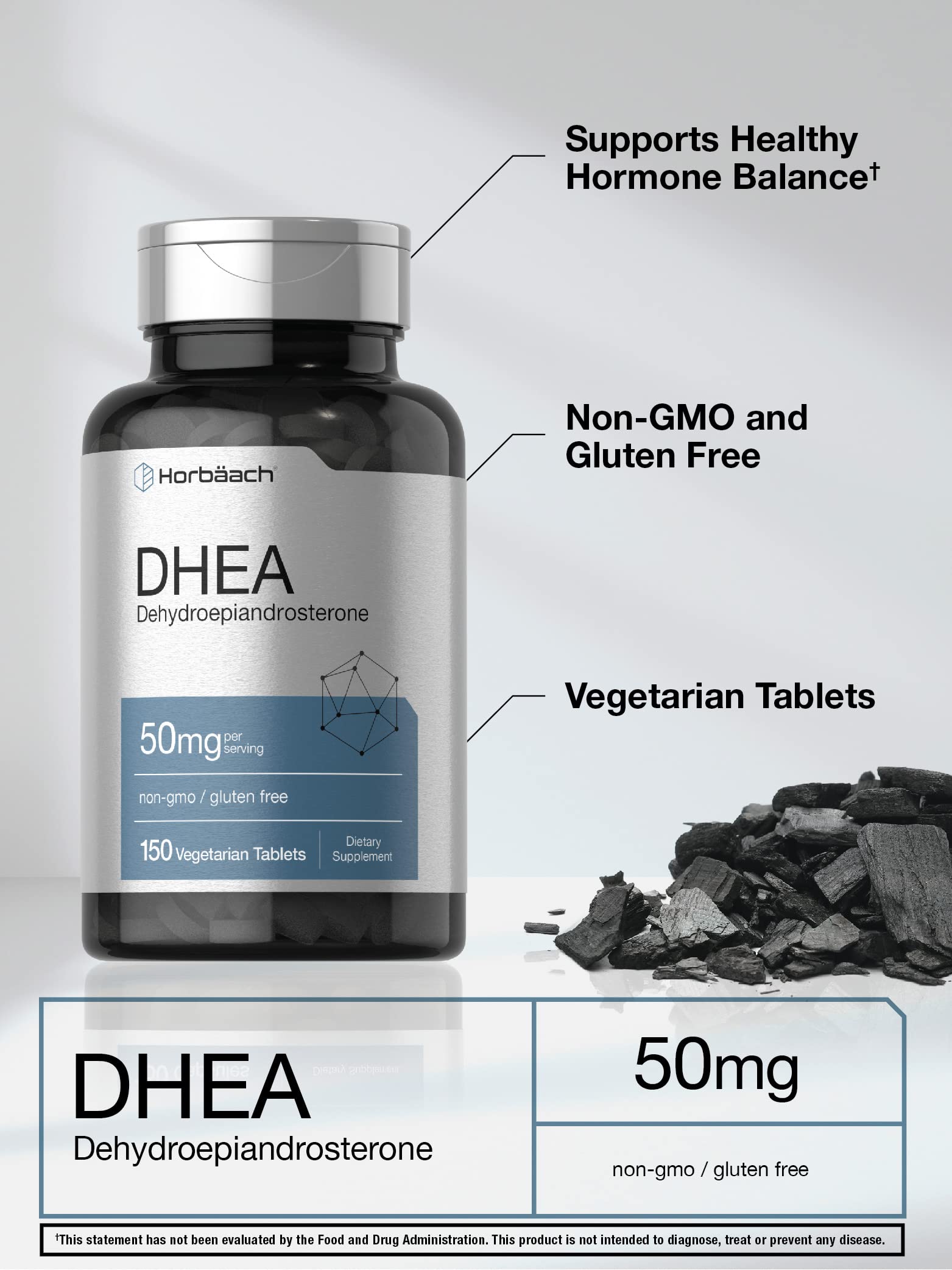 DHEA 50mg 150 Tablets | Non-GMO, Gluten Free Supplement | by Horbaach Horbäach