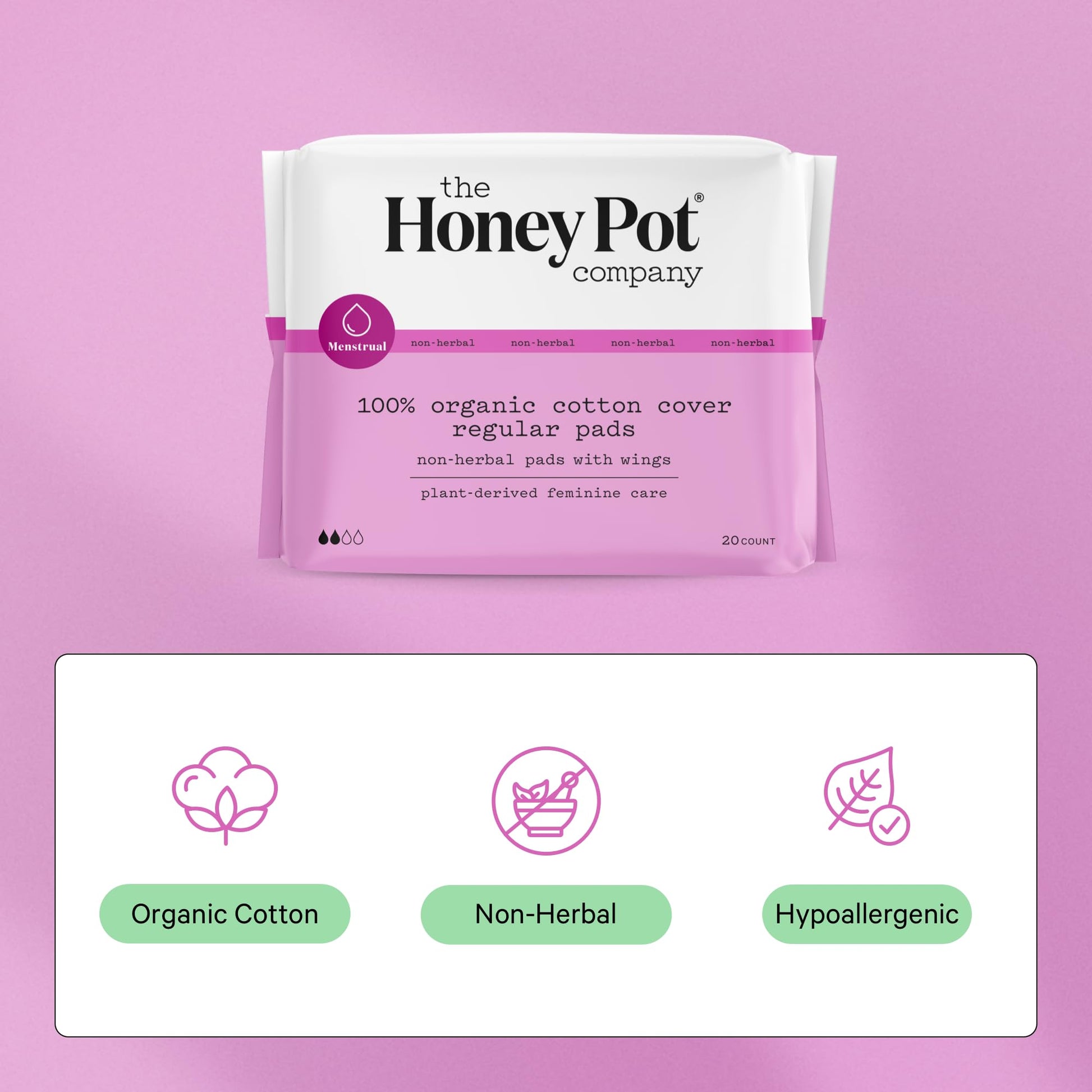 The Honey Pot Company - Non-Herbal Regular Flow Pads with Wings - Organic Pads for Women The Honey Pot Company