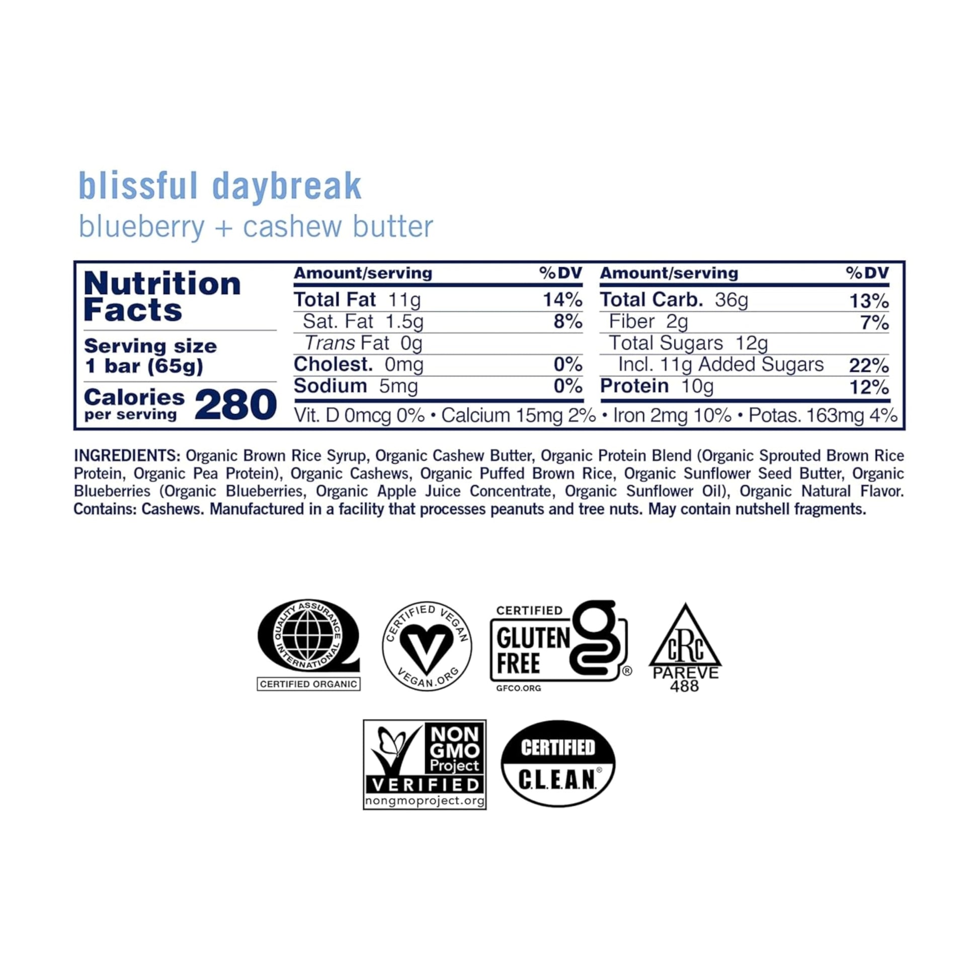 GoMacro Macrobar Organic Vegan Protein Bars - Blueberry + Cashew Butter , 2.3 Ounce GoMacro