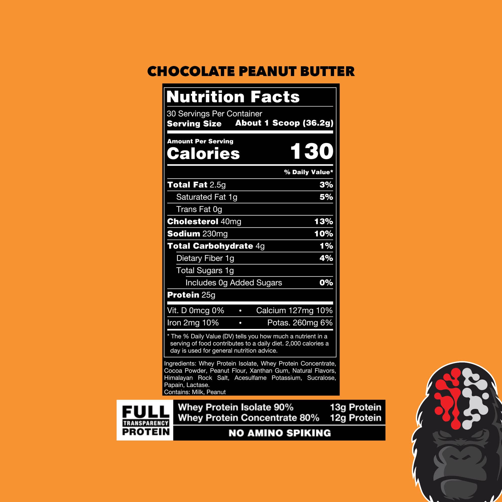 Gorilla Mode Premium Whey Protein - Chocolate Peanut Butter / 25 Grams of Whey Gorilla Mind
