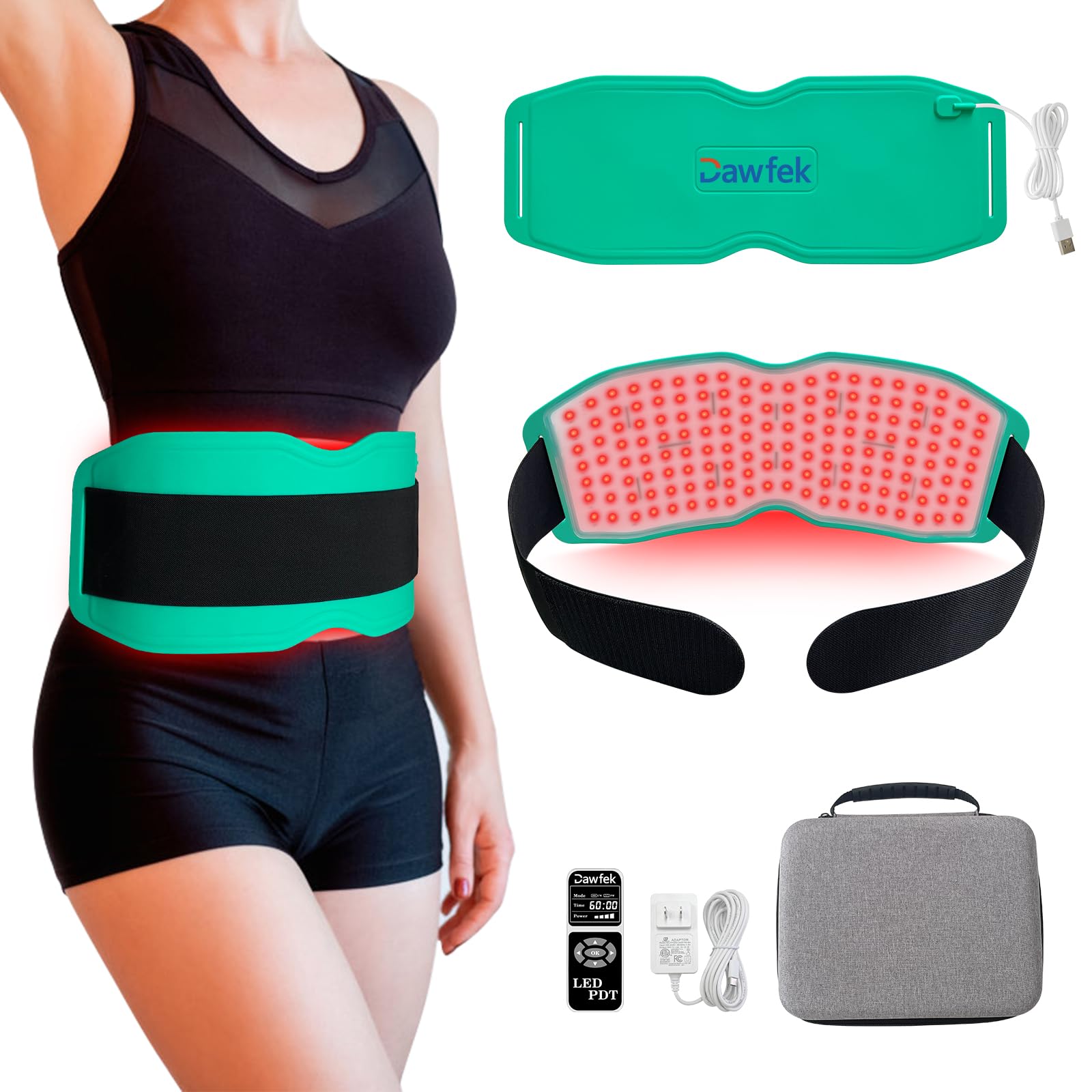 Dawfek Red Light Therapy Belt for Pain Relief Silicone Wearable Near Infrared Light Wrap Deep