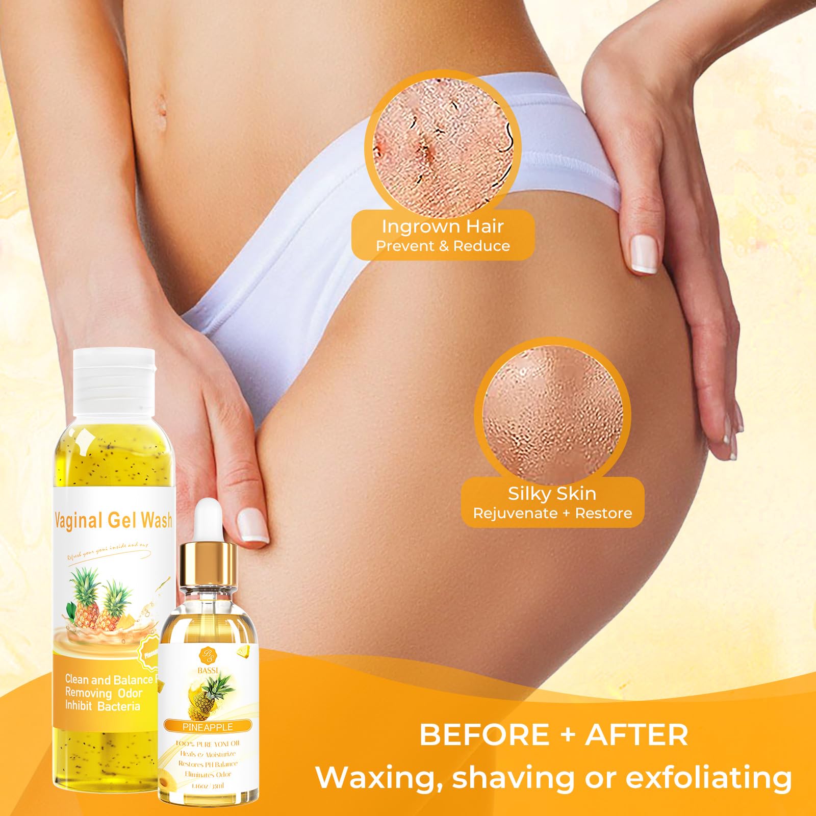 Feminine Wash & Yoni Oil & Yoni Soap Set for Women, Yoni Wash for Vaginal Ph Balance Remove Odor BASSI