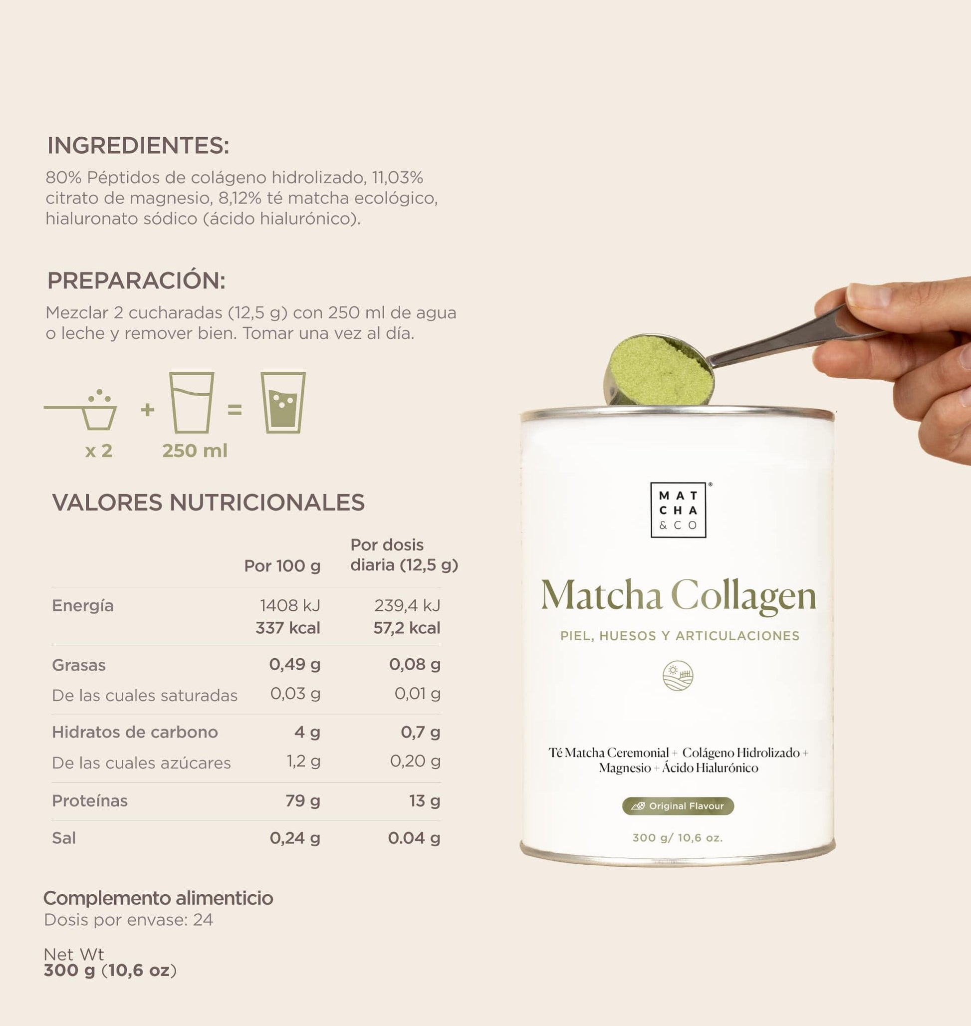 Collagen with Magnesium, Matcha Tea and Hyaluronic Acid. Joints, skin and nails Matcha & CO