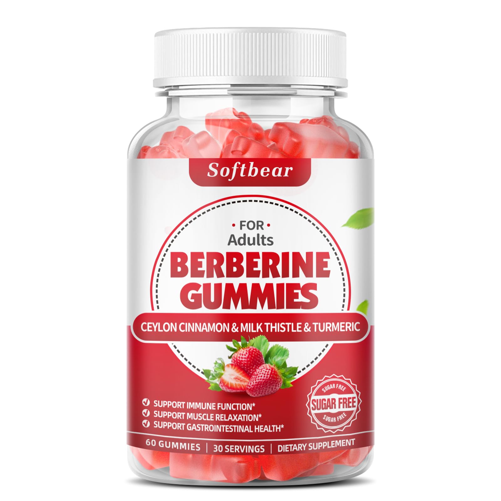 softbear Berberine with Ceylon Cinnamon Gummies-99% Purity Berberine HCL Supplements softbear