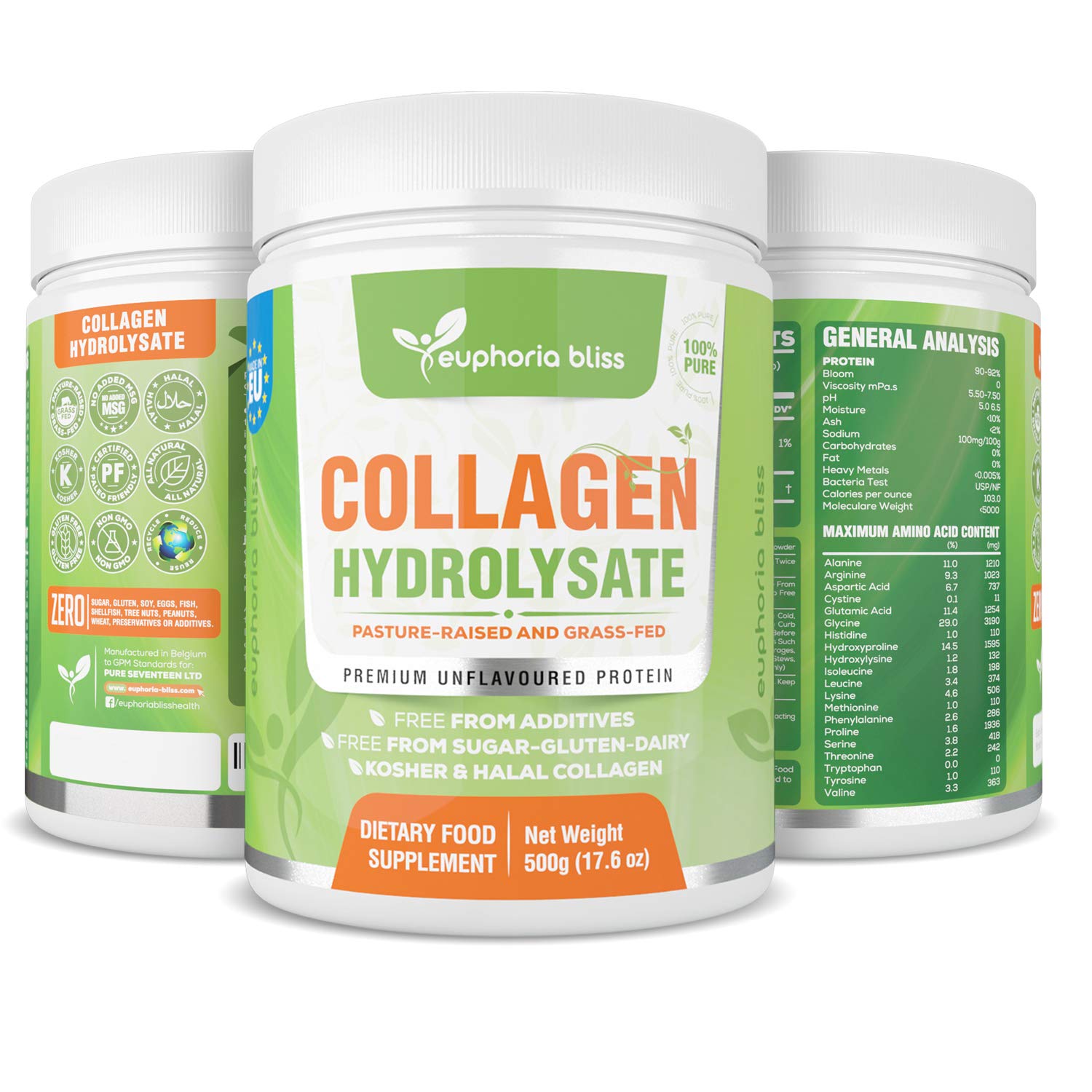 Premium Collagen Powder 500g Unflavoured High Grade Hydrolysed Collagen Joints, Bones, Gut, Wrinkles, Hair, Skin, Nails, Pain, Injury, Sleep, Fitness, Keto Euphoria Bliss