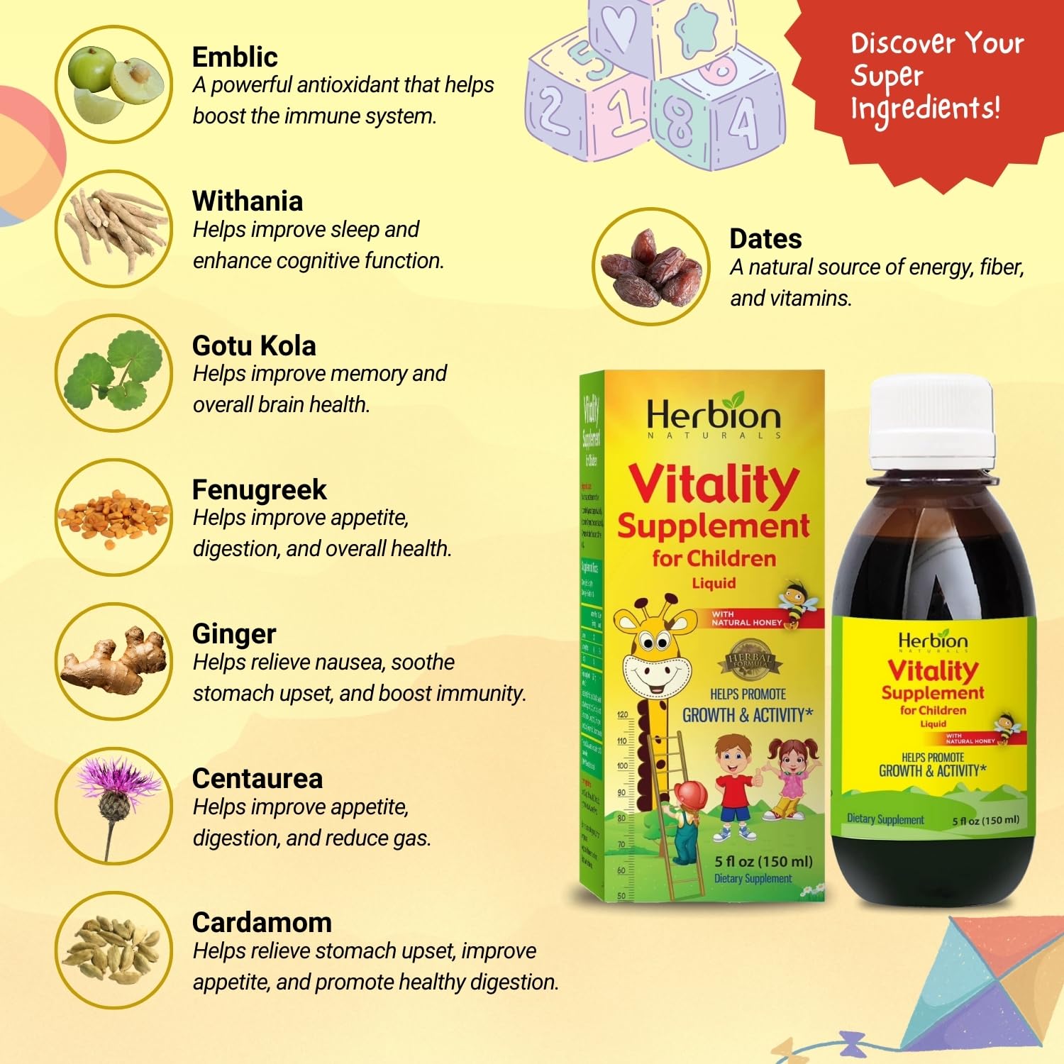Herbion Naturals Vitality Supplement Syrup for Children, Promotes Growth and Appetite Herbion Naturals